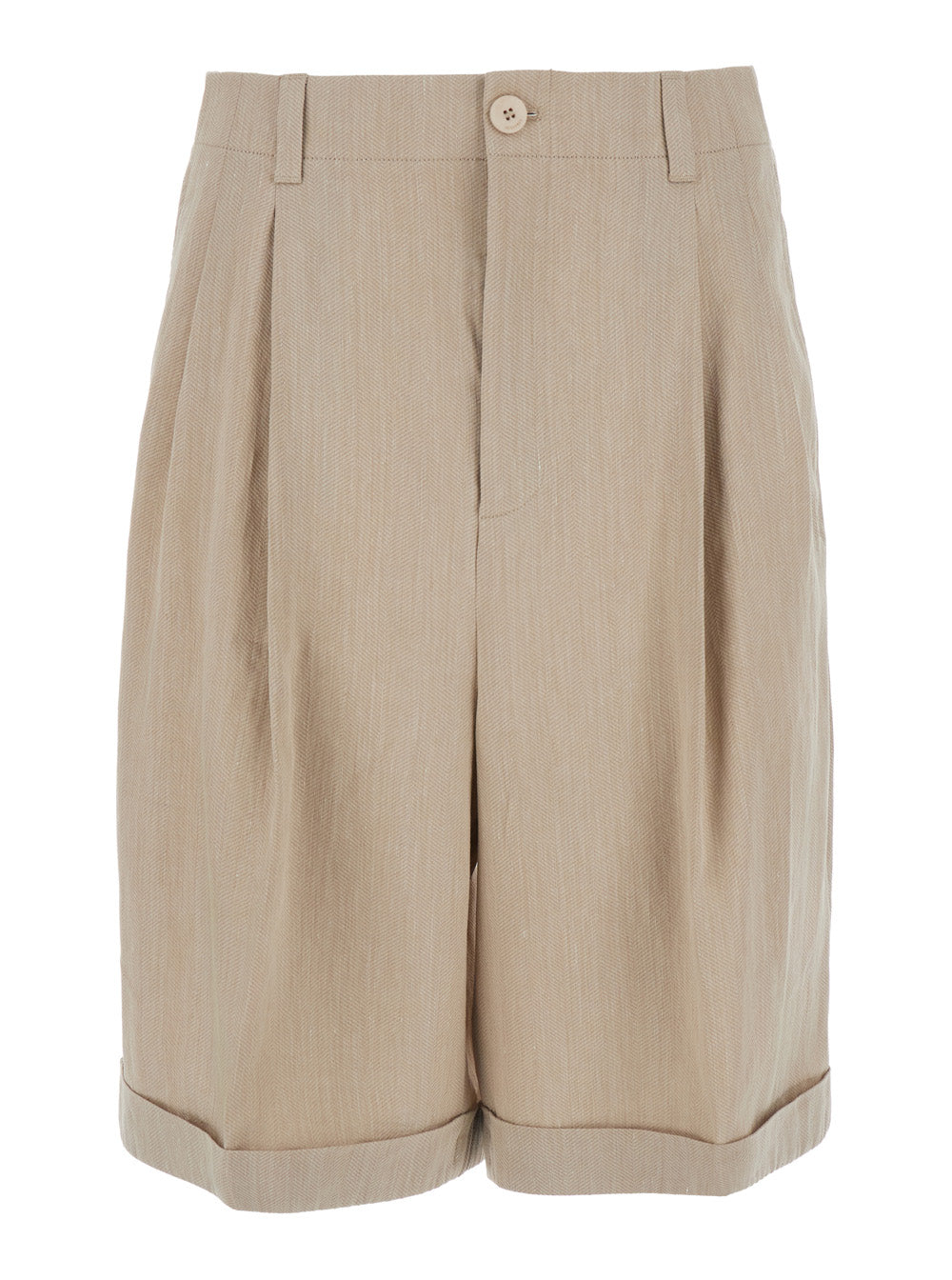 Jacquemus Men 'Le Short Pastro' Beige Shorts With Turn-Up Hem In Linen Blend For Men JACQUEMUS