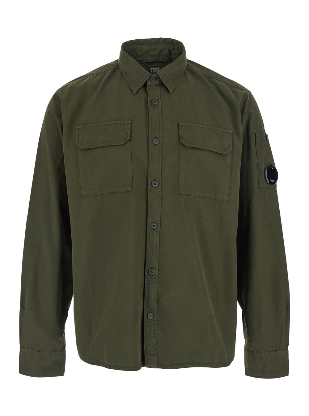 C.P. Company Men Jacket 'Organic Gabardine Long Sleeve Lens Shirt' Green With Long Sleeves And Front Details In Cotton Men C.P. COMPANY