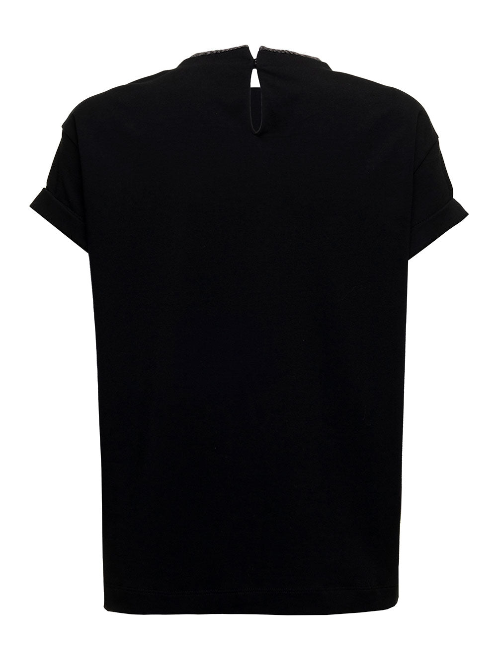 Brunello Cucinelli Women Brunello Cucinelli Woman's Black Cotton T-Shirt With Monile Crew Neck BRUNELLO CUCINELLI