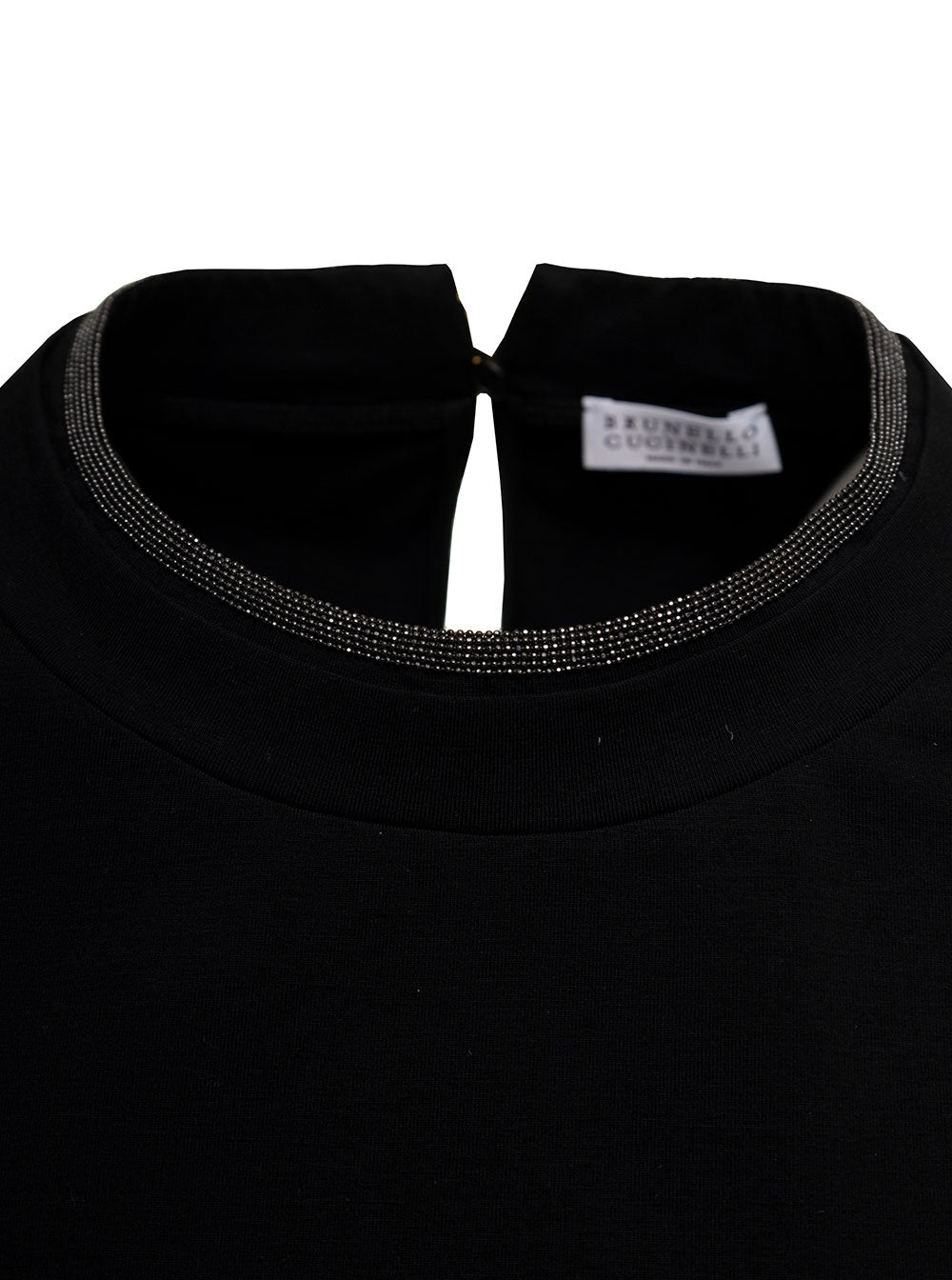 Brunello Cucinelli Women Brunello Cucinelli Woman's Black Cotton T-Shirt With Monile Crew Neck BRUNELLO CUCINELLI