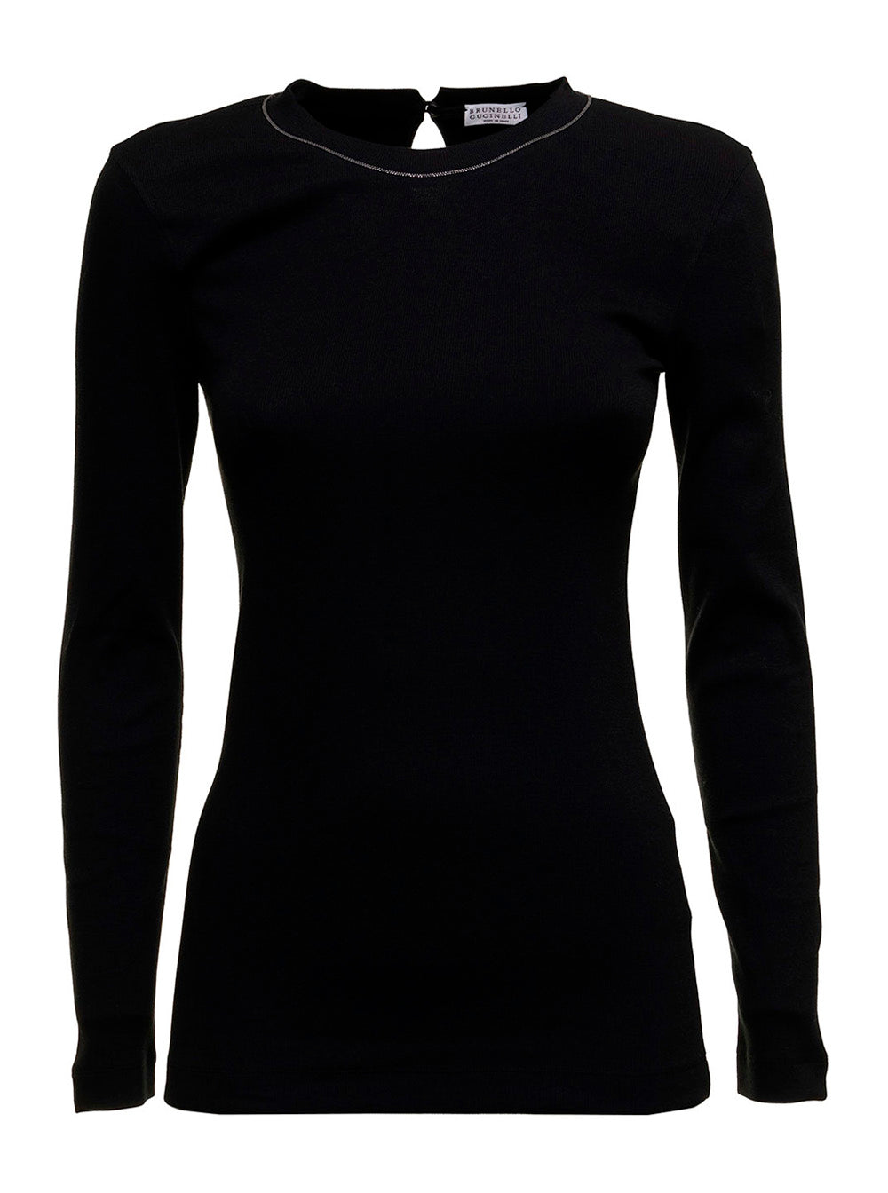 Brunello Cucinelli Women Black Long Sleeve T-Shirt With Round Neck And Monile Details In Cotton Women BRUNELLO CUCINELLI