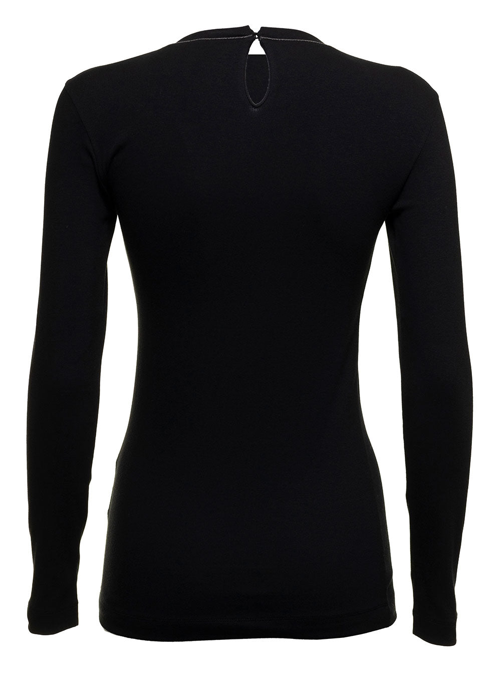 Brunello Cucinelli Women Black Long Sleeve T-Shirt With Round Neck And Monile Details In Cotton Women BRUNELLO CUCINELLI