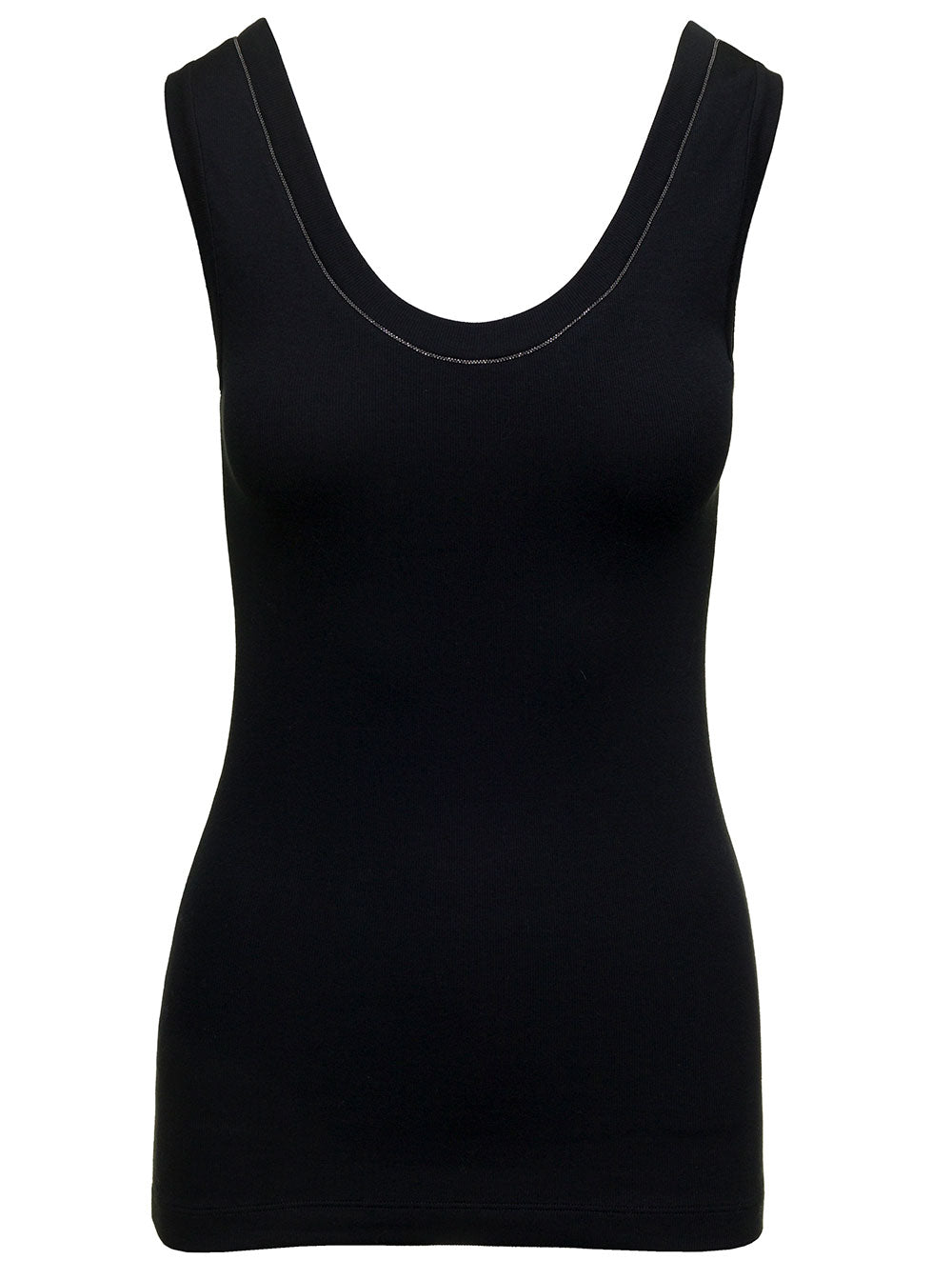 Brunello Cucinelli Women Black Top With Round Neckline And Monile Details In Cotton Women BRUNELLO CUCINELLI