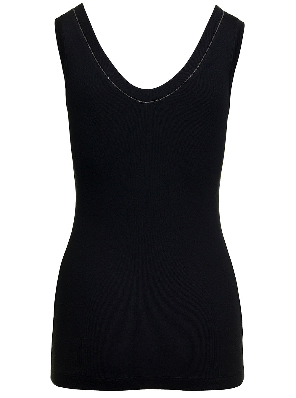Brunello Cucinelli Women Black Top With Round Neckline And Monile Details In Cotton Women BRUNELLO CUCINELLI