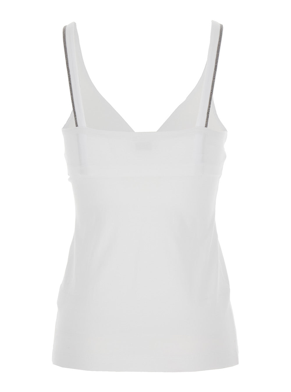 Brunello Cucinelli Women White Top With V-Neck And Monile Details On The Edges In Cotton For Women BRUNELLO CUCINELLI