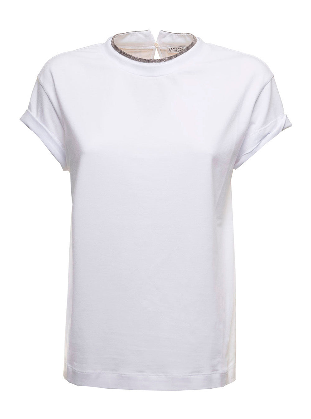 Brunello Cucinelli Women White T-Shirt With Round Neck And Monile Details In Cotton For Women BRUNELLO CUCINELLI