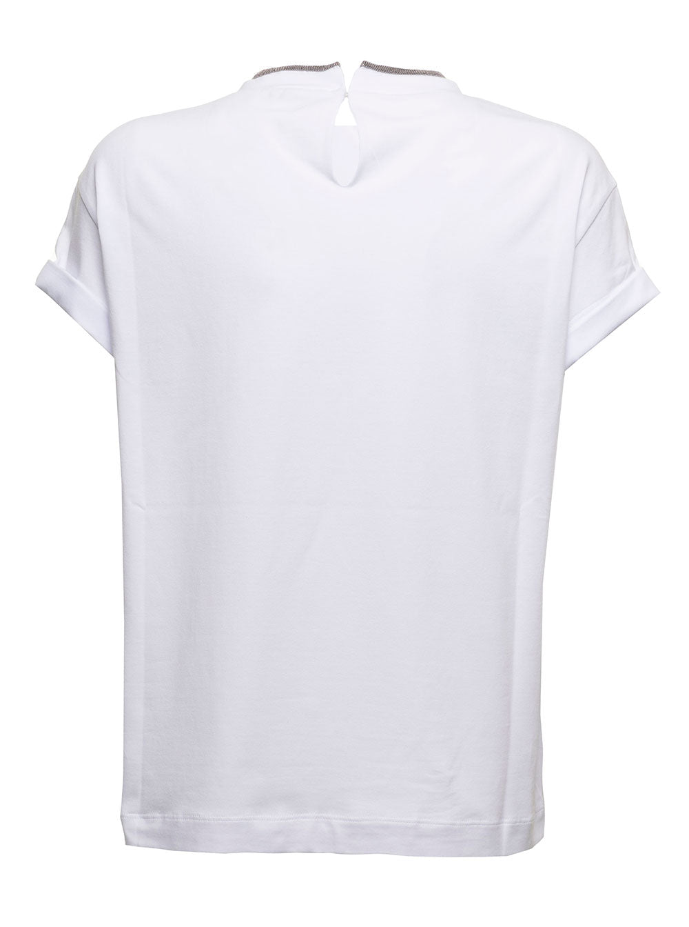 Brunello Cucinelli Women White T-Shirt With Round Neck And Monile Details In Cotton For Women BRUNELLO CUCINELLI