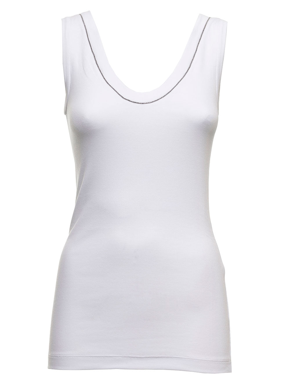 Brunello Cucinelli Women White Top With Round Neckline And Monile Details In Cotton For Women BRUNELLO CUCINELLI