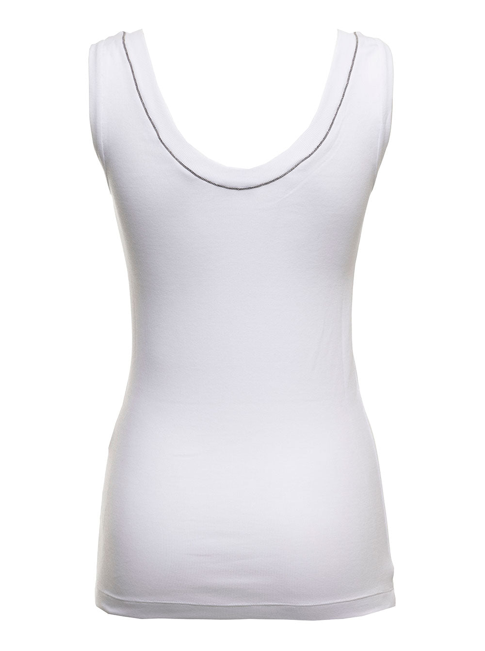Brunello Cucinelli Women White Top With Round Neckline And Monile Details In Cotton For Women BRUNELLO CUCINELLI