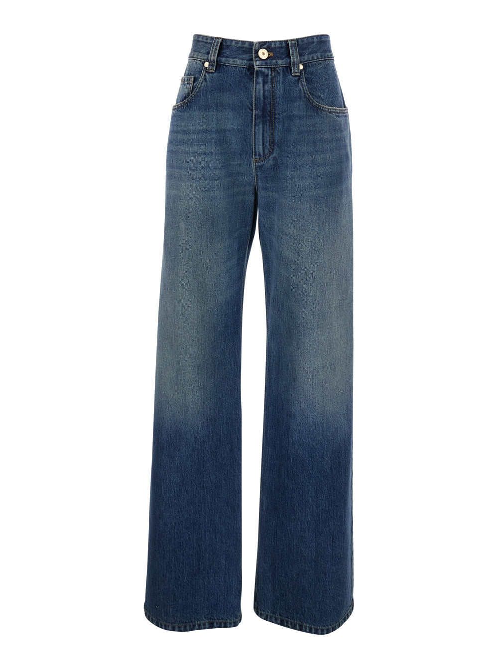 Brunello Cucinelli Women Blue Jeans With Logo Patch On The Rear And Monil Detail On The Loop In Denim Woman BRUNELLO CUCINELLI