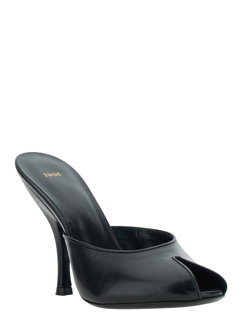 Jude Women 'Date' Black Heeled Sandals With Cut-Out Toe In Leather For Women JUDE