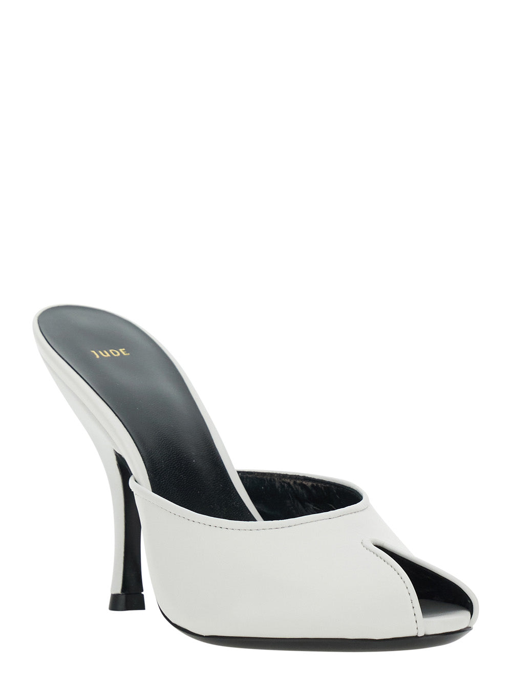Jude Women 'Date' White Heeled Sandals With Cut-Out Toe In Leather Women JUDE
