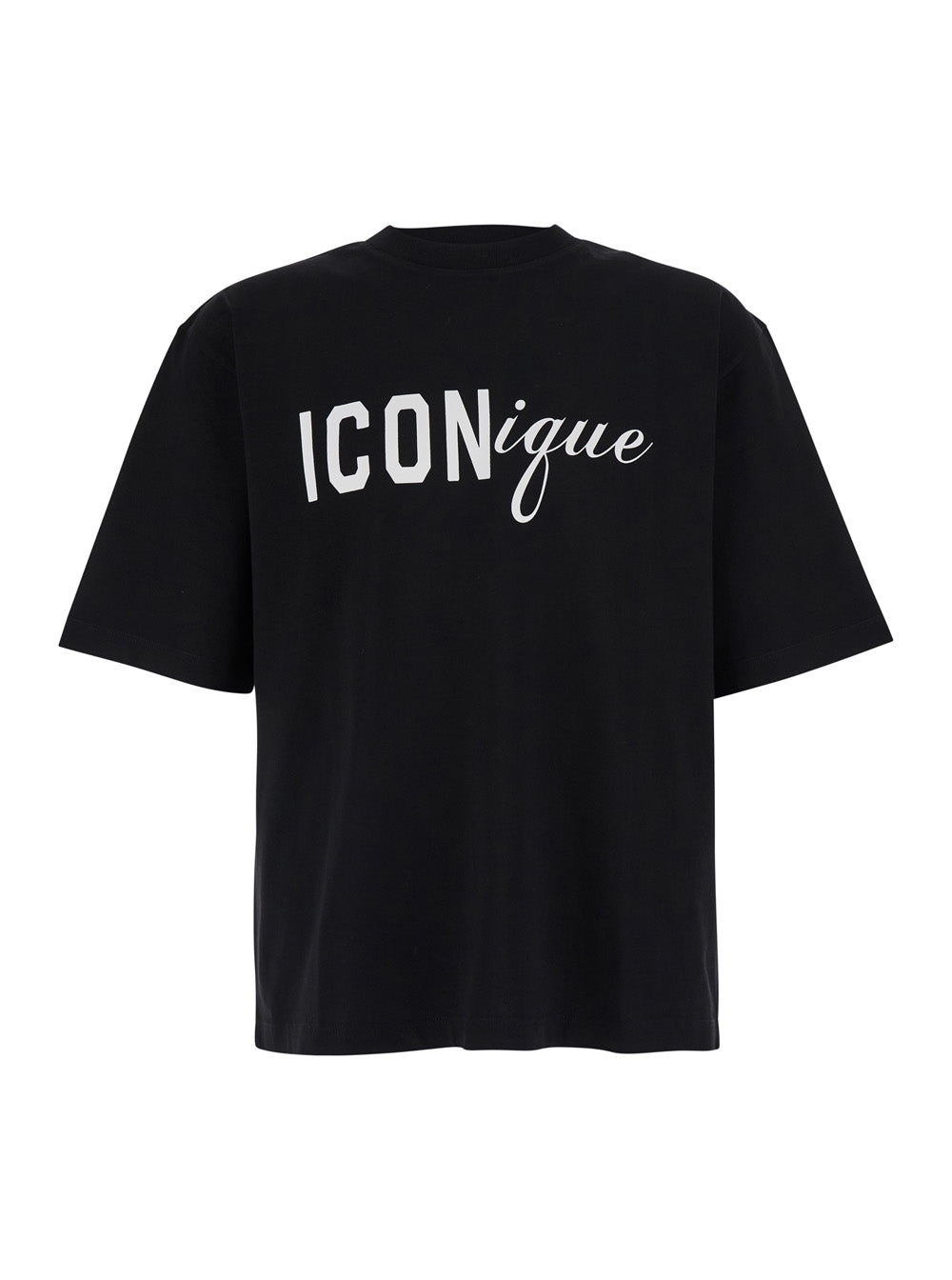 Dsquared2 Men Black T-Shirt With Round Neck And Logo On The Front In Cotton For Men DSQUARED2