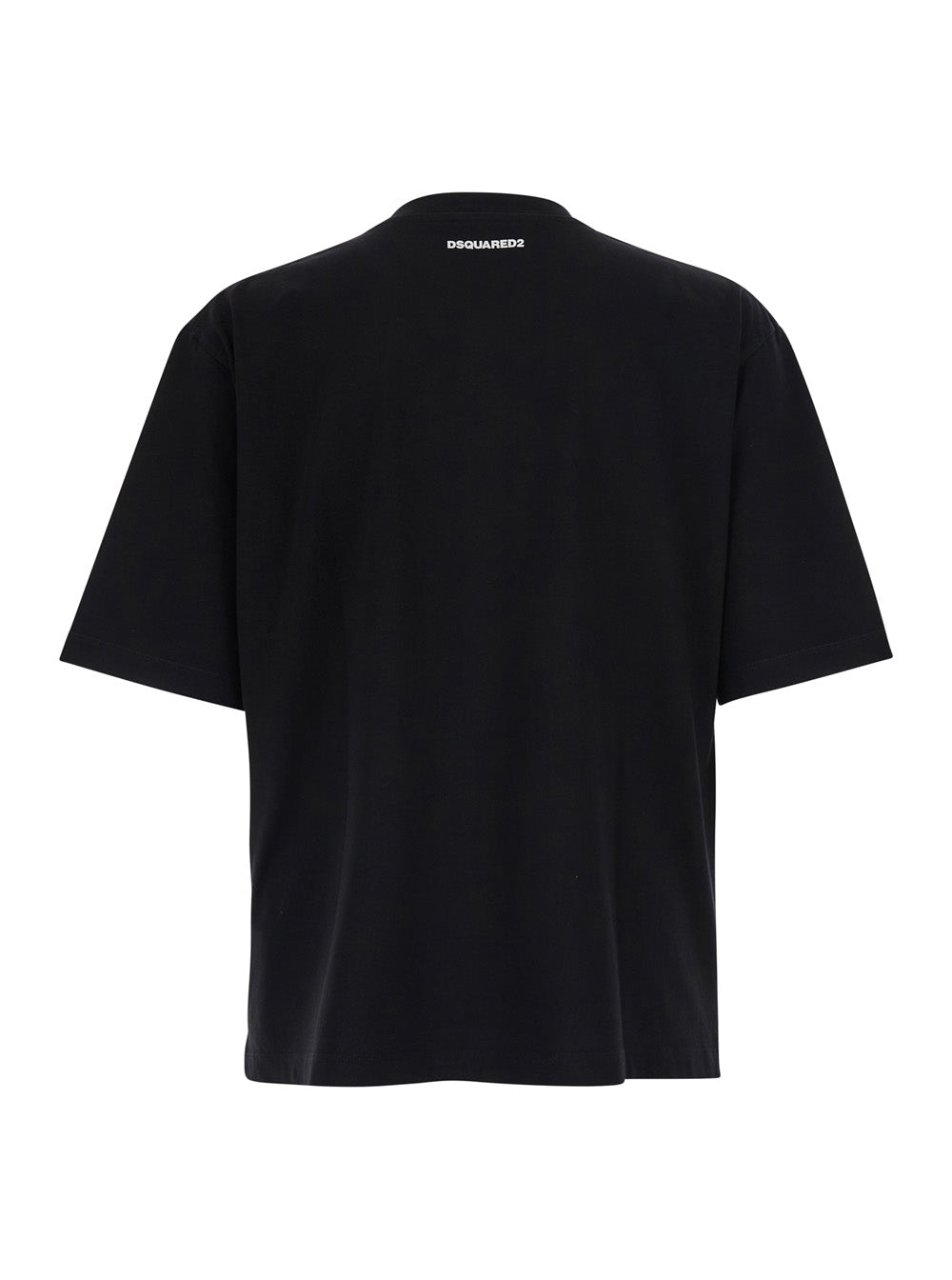 Dsquared2 Men Black T-Shirt With Round Neck And Logo On The Front In Cotton For Men DSQUARED2