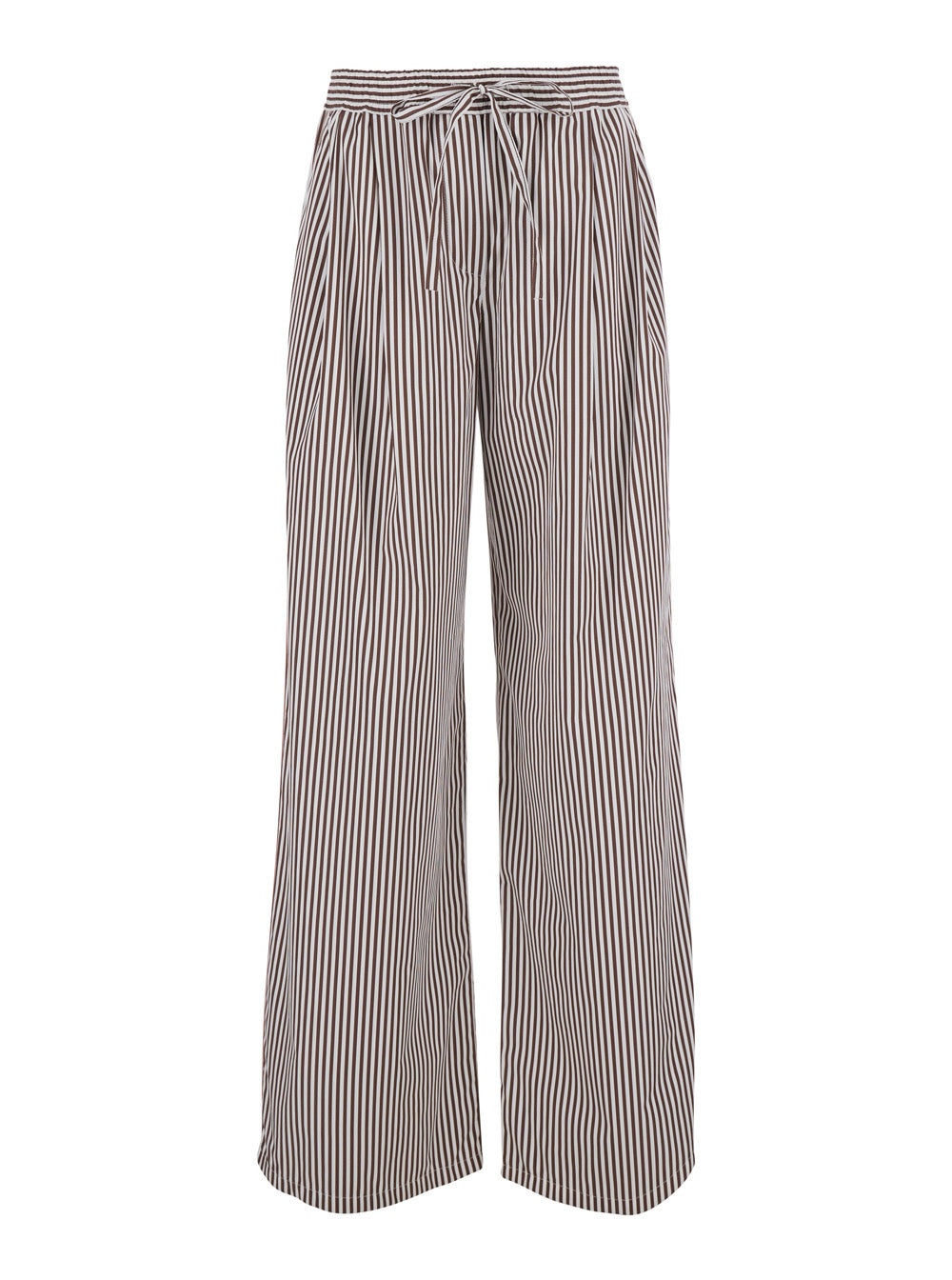 Dolce & Gabbana Women Brown Pants With Elasticated Waist And Drawstring And All-Over Striped Motif In Cotton For Women DOLCE & GABBANA
