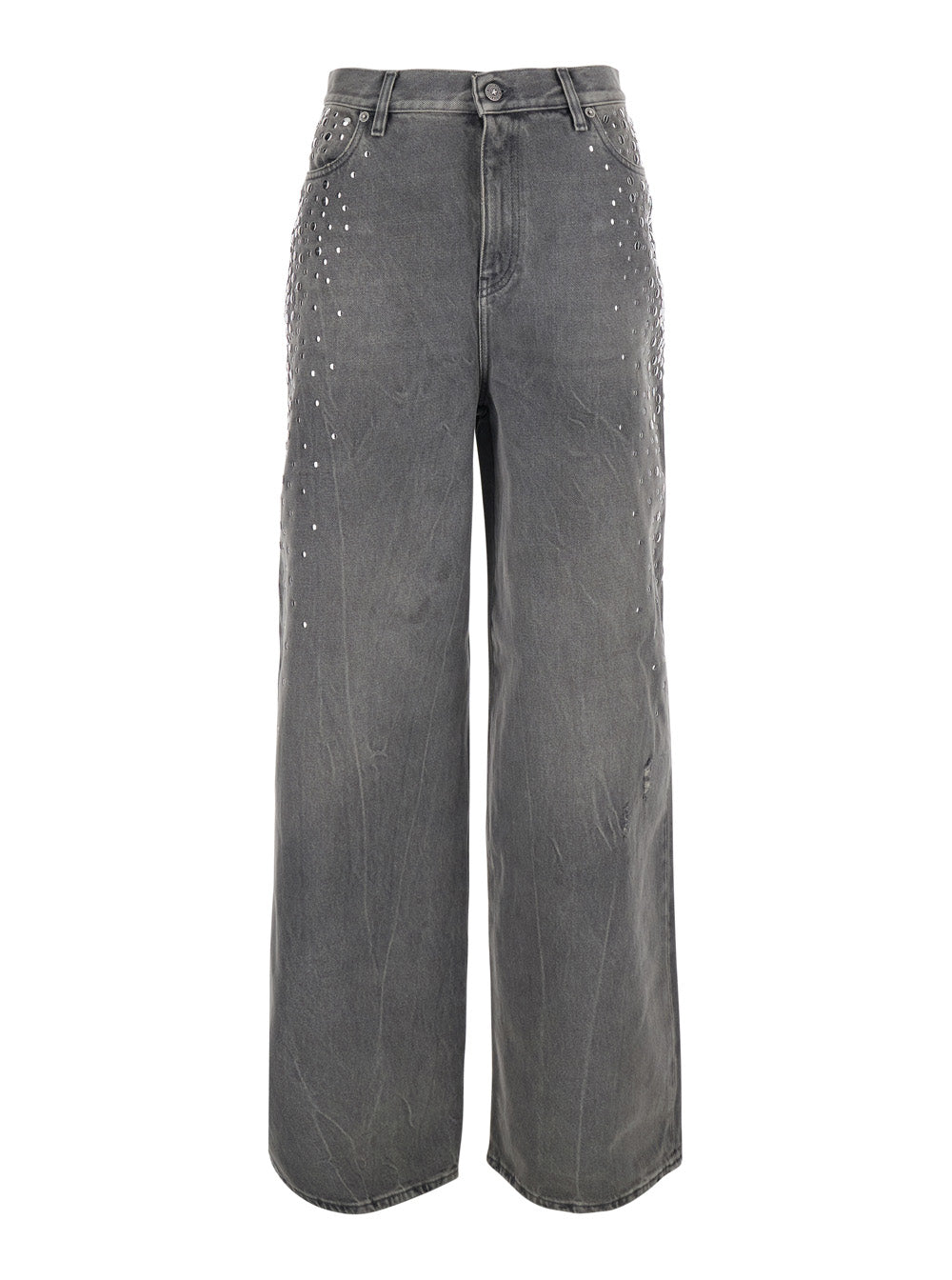 Golden Goose Women Grey Jeans With Studs And Logo Patch On The Back In Denim For Women GOLDEN GOOSE