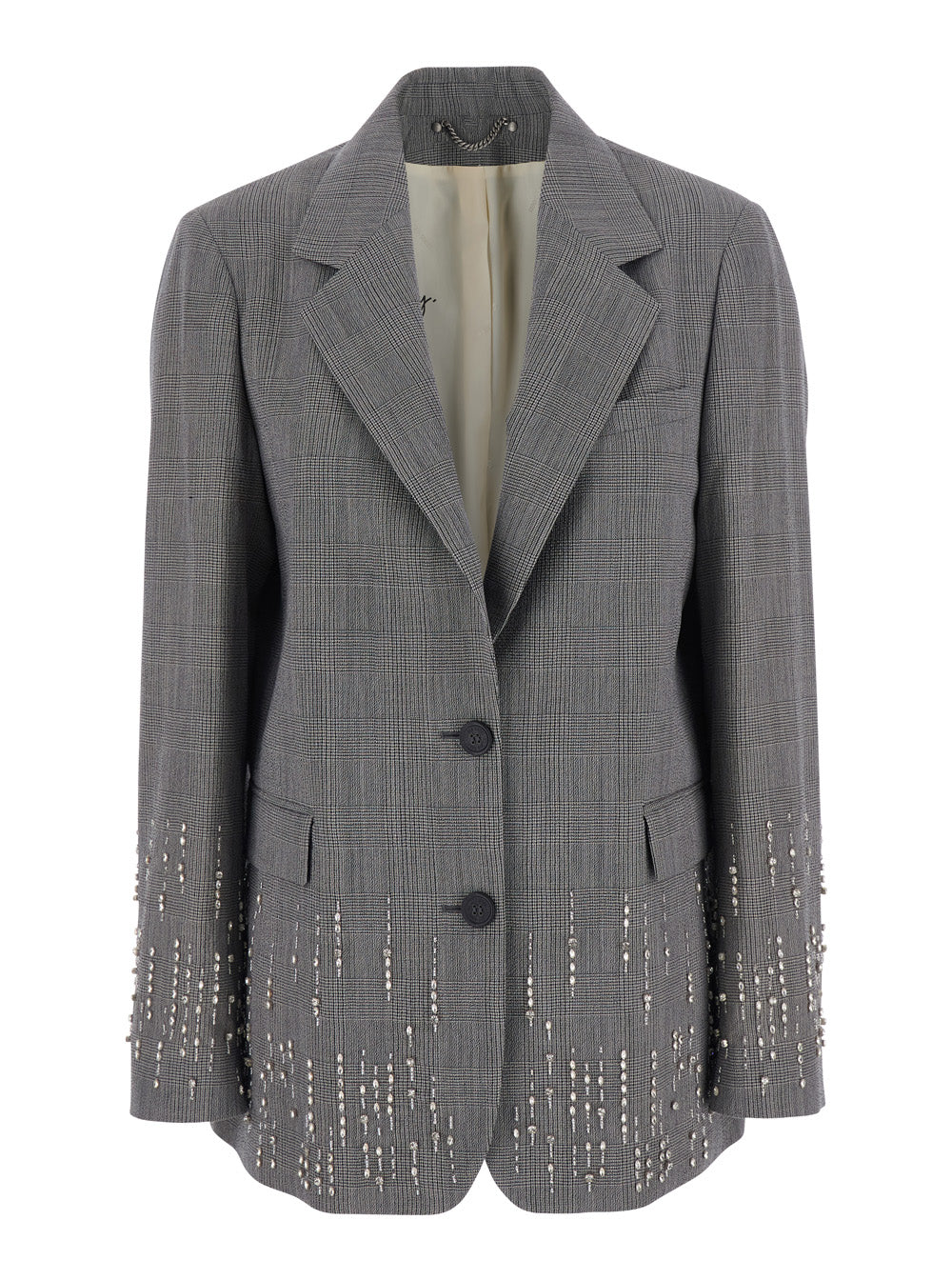 Golden Goose Women Grey Single-Breasted Jacket With Notched Revers And Check Motif All-Over In Virgin Wool For Women GOLDEN GOOSE