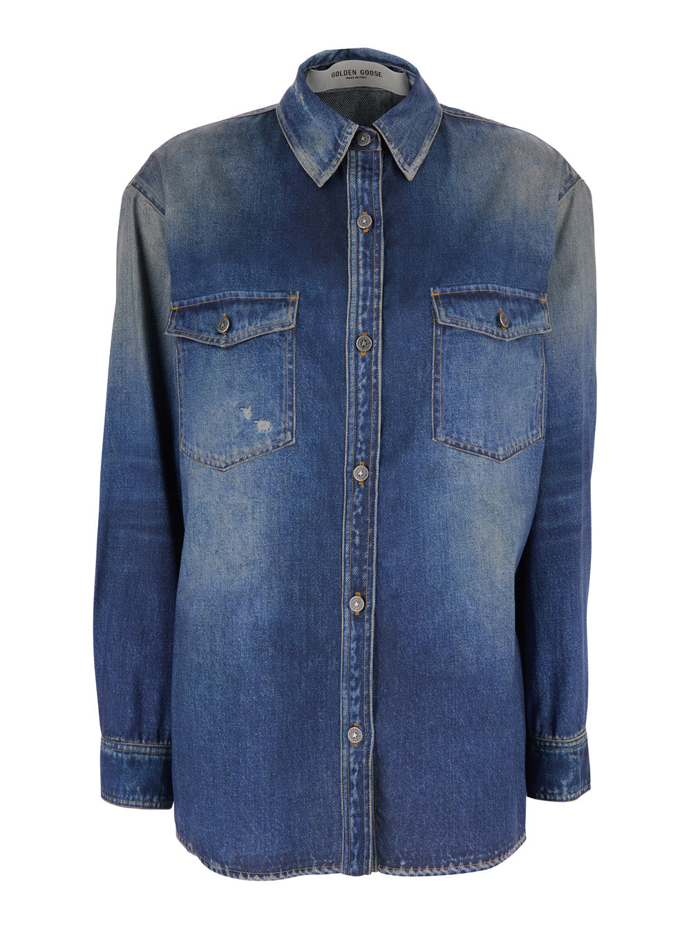 Golden Goose Women Blue Long-Sleeved Shirt With Classic Collar And Vintage Effect In Denim For Women GOLDEN GOOSE