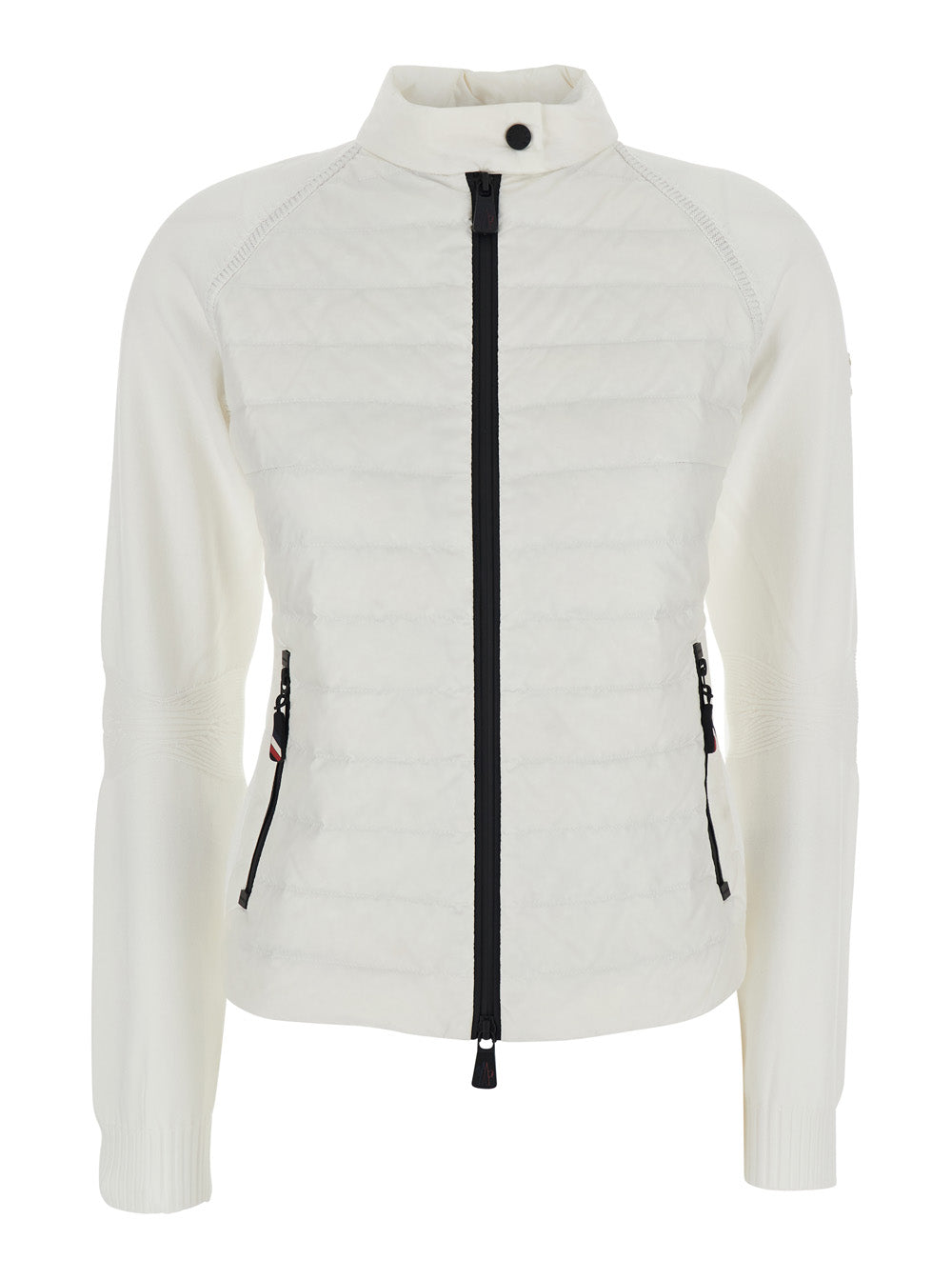 Moncler Grenoble Women White Cardigan With Stand-Up Collar And Logo On The Sleeve In Tech Fabric Woman MONCLER GRENOBLE