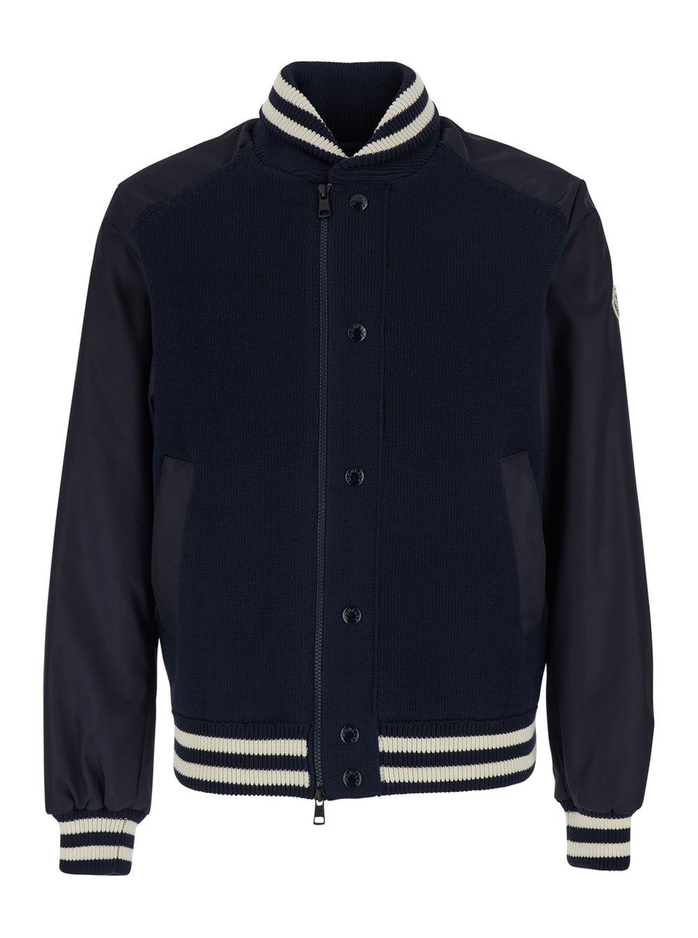 Moncler Men Cardigan Blue With Zip And High Collar In Polyamide Men MONCLER