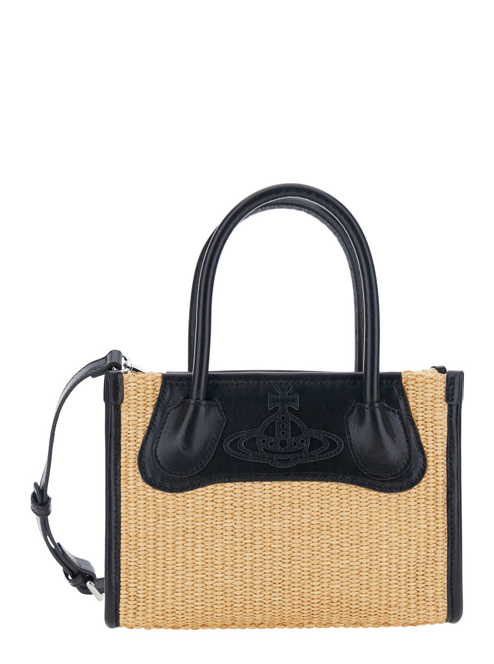 Vivienne Westwood Women 'Troy' Beige Small Handbag With Logo Orb Embossed On The Front And Raffia Effect In Cotton Blend For Women VIVIENNE WESTWOOD