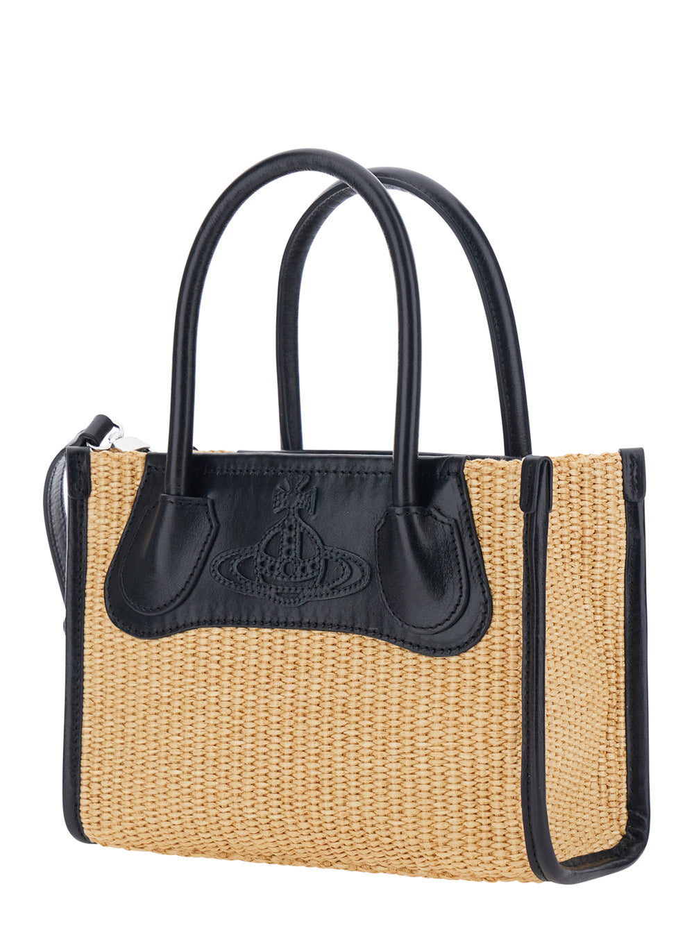 Vivienne Westwood Women 'Troy' Beige Small Handbag With Logo Orb Embossed On The Front And Raffia Effect In Cotton Blend For Women VIVIENNE WESTWOOD