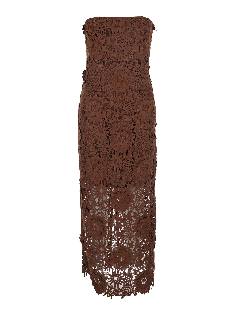Rotate Women Brown Midi Dress With All-Over Floral Embroidery And Off Shoulder Design In Tech Fabric For Women ROTATE