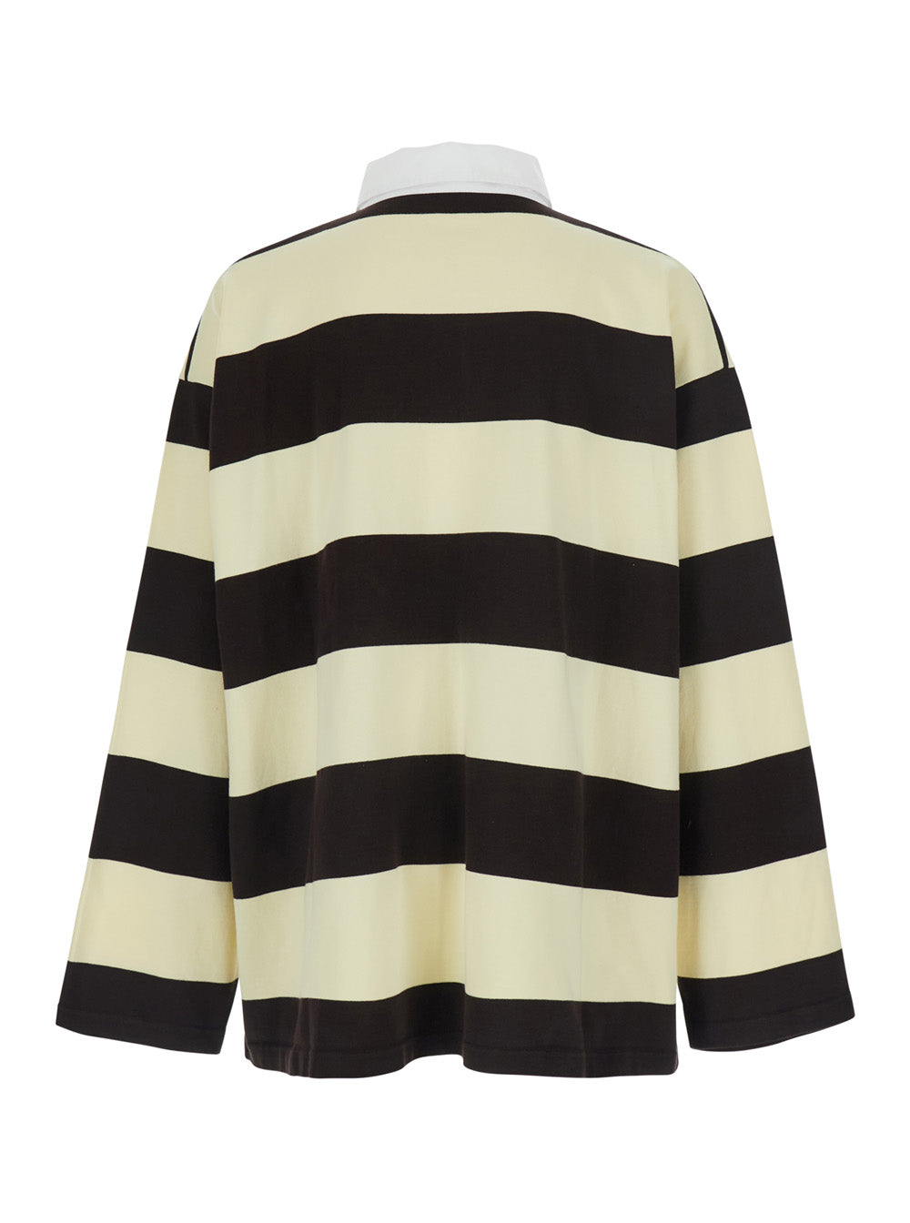 Balenciaga Men Brown Long Sleeve Polo Shirt With Logo Embroidery On The Front And All-Over Stripes In Cotton For Men BALENCIAGA