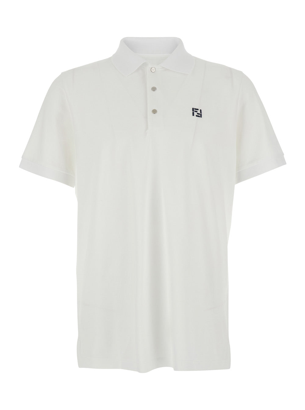 Fendi Men T-Shirt 'Piquet' White With Round Neck And Logo On The Front In Cotton For Men FENDI