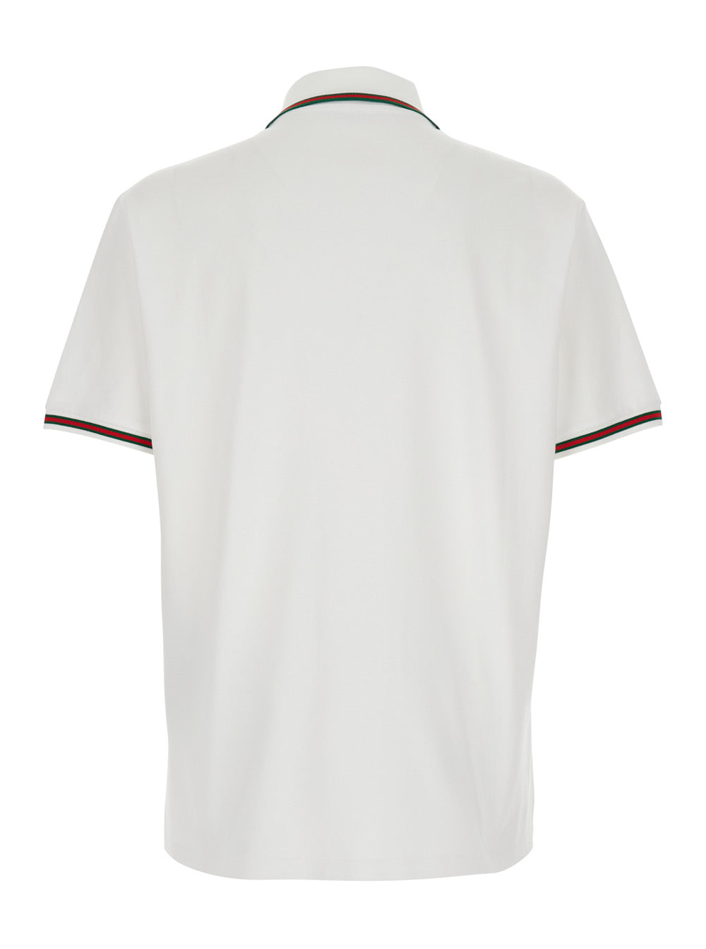 Gucci Men White Polo Shirt With Web Detail On Collar And Sleeves And Tone-On-Tone Logo Lettering On The Front In Cotton For Men GUCCI