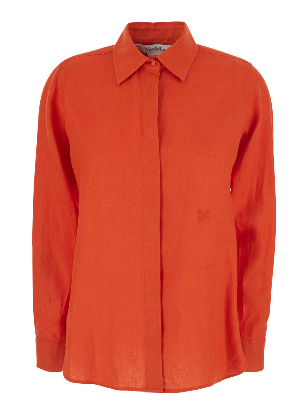 Max Mara Women Red Shirt With Classic Collar And Tone-On-Tone Logo Embroidery In Linen For Women MAX MARA