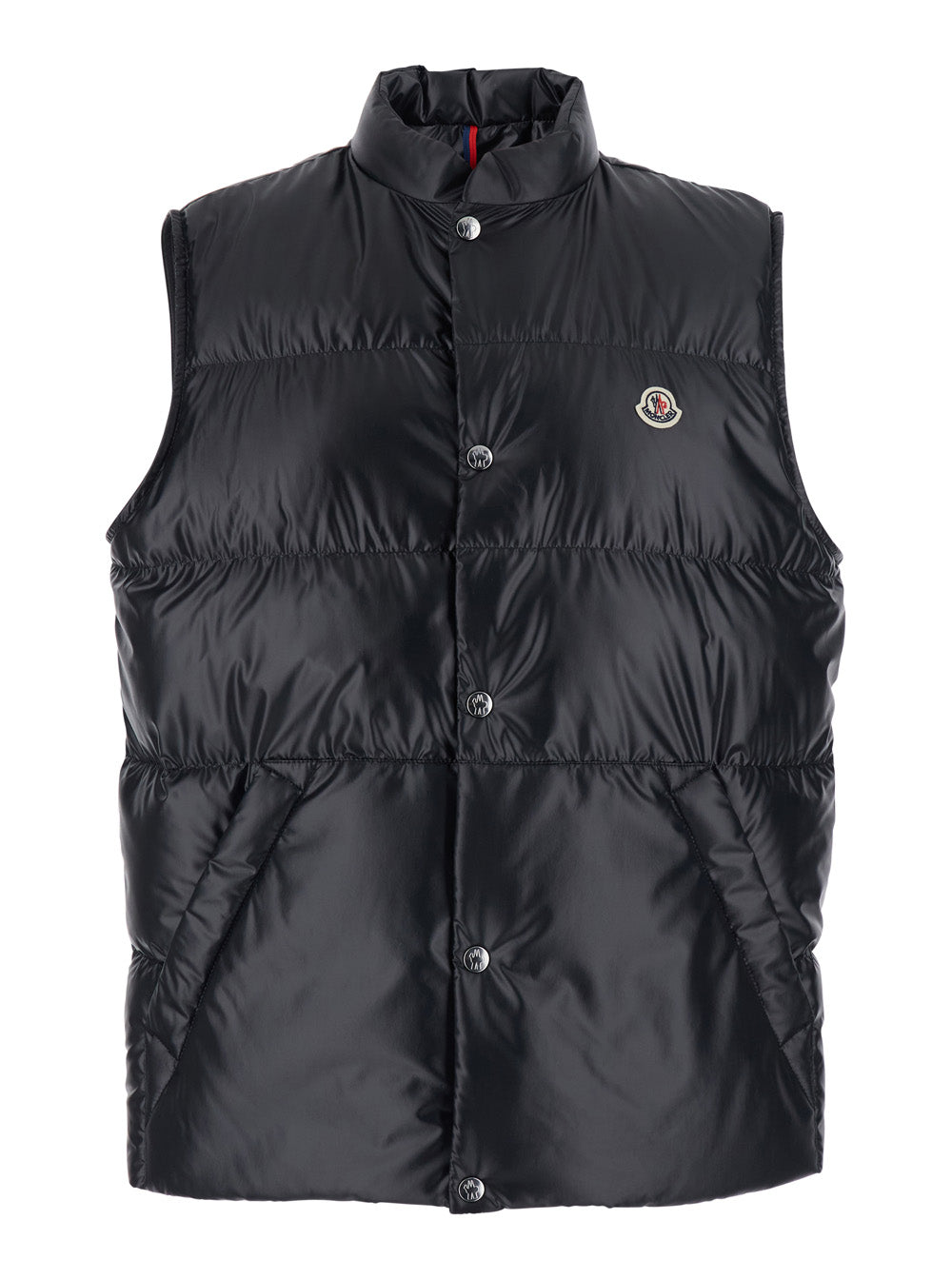 Moncler Men 'Restigo' Black Vest With Front Button Closure And Logo Patch On The Front In Tech Fabric Men MONCLER