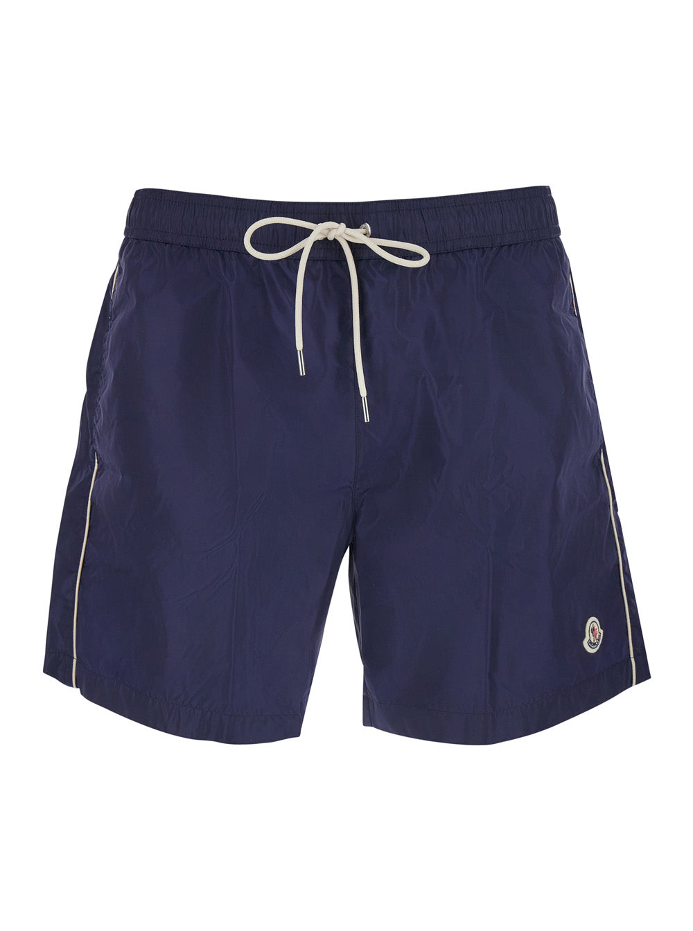 Moncler Men Blue Swim Shorts With Applied Logo Patch In Tech Fabric Man