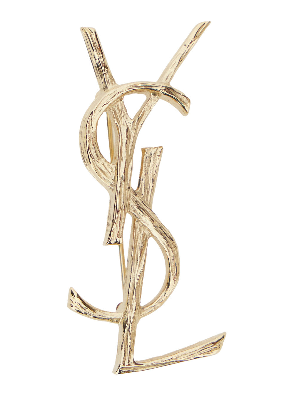 Saint Laurent Women Monogram Brooch Textured Brass Satined Leg SAINT LAURENT