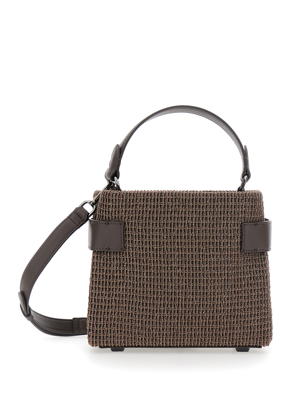 Brunello Cucinelli Women 'Essence' Brown Crossbody Bag With All-Over Net Design In Leather For Women BRUNELLO CUCINELLI