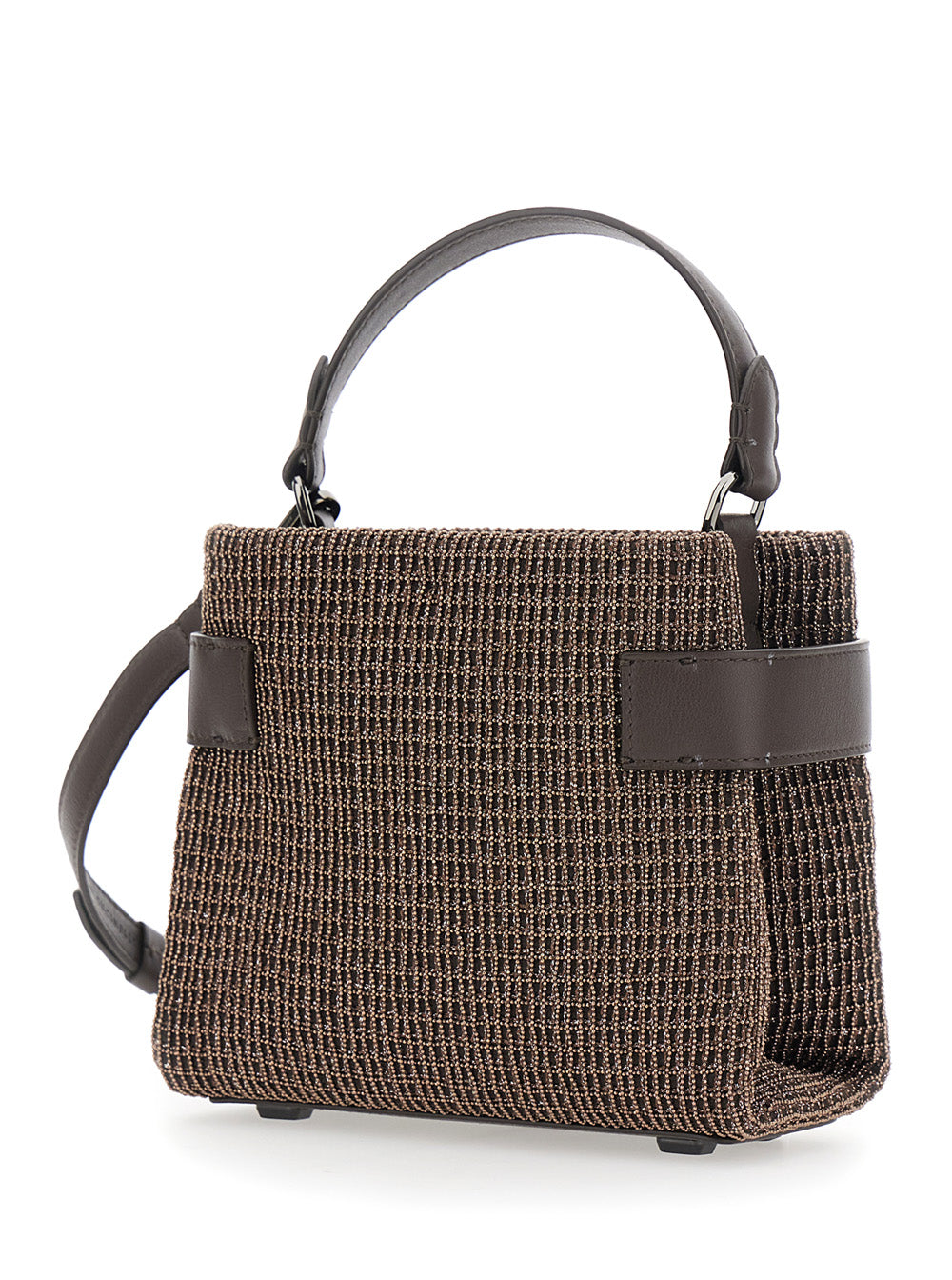 Brunello Cucinelli Women 'Essence' Brown Crossbody Bag With All-Over Net Design In Leather For Women BRUNELLO CUCINELLI