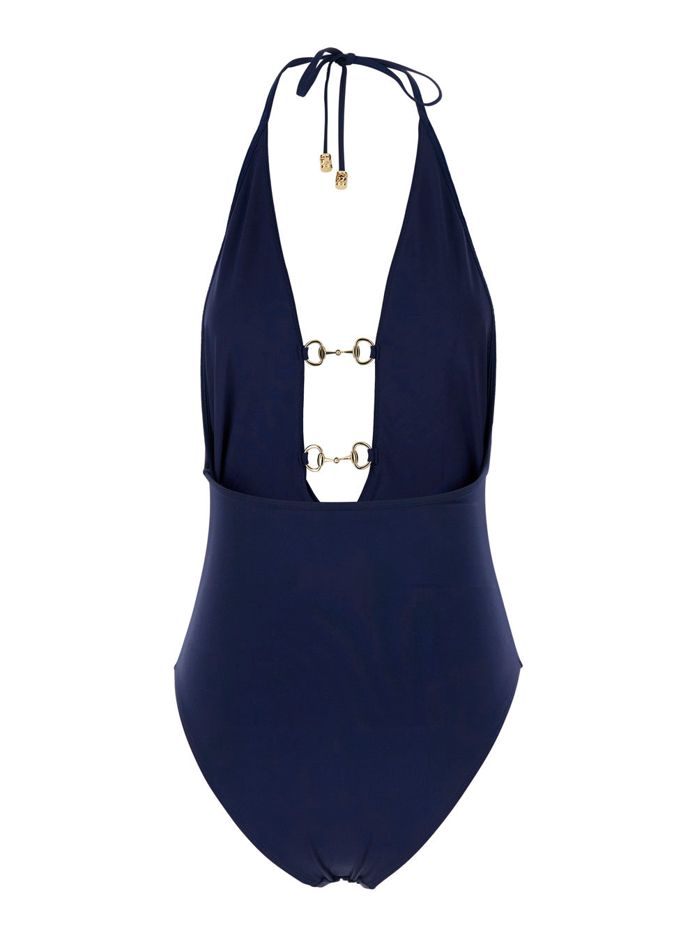 Gucci Women Blue One-Piece Swimsuit With Horsebit Plaque On The Front And Drawstring Closure In Tech Fabric For Women GUCCI
