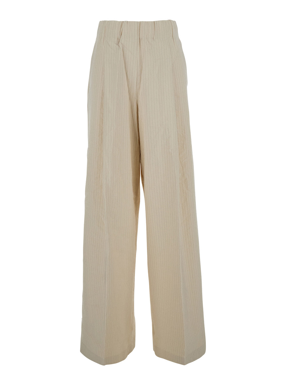 Dries Van Noten Women 'Pila' Beige Pants With Elasticated Waist And All-Over Striped Motif In Cotton For Women DRIES VAN NOTEN
