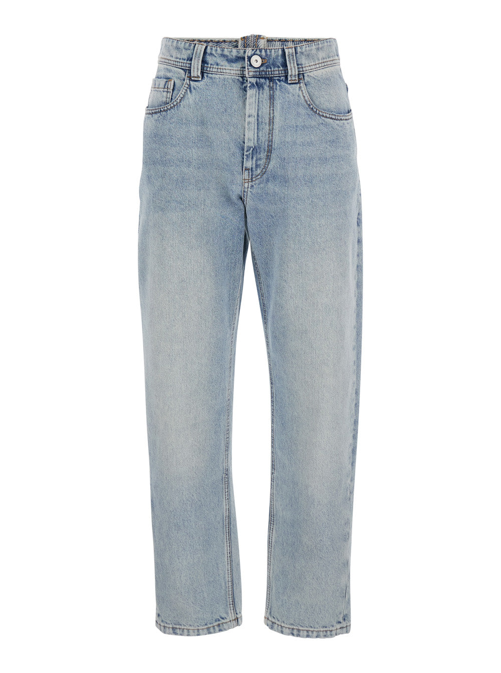 Brunello Cucinelli Women Light Blue Jeans With Logo Patch On The Back And Contrasting Stitching In Denim For Women BRUNELLO CUCINELLI