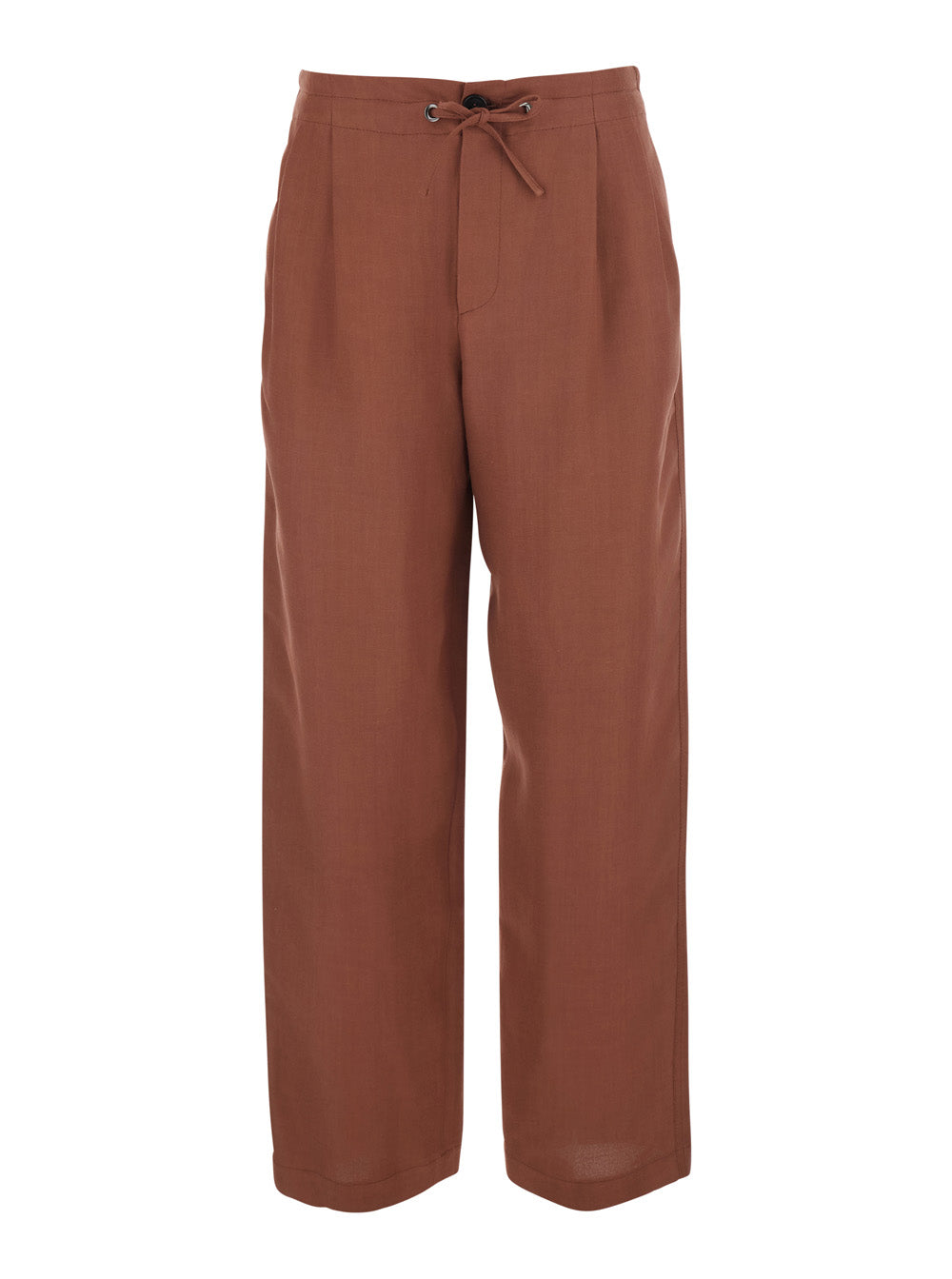 Brunello Cucinelli Women Brick Red Wide Leg Pants With Zip Button Closure And Drawstring In Linen Blend For Women BRUNELLO CUCINELLI