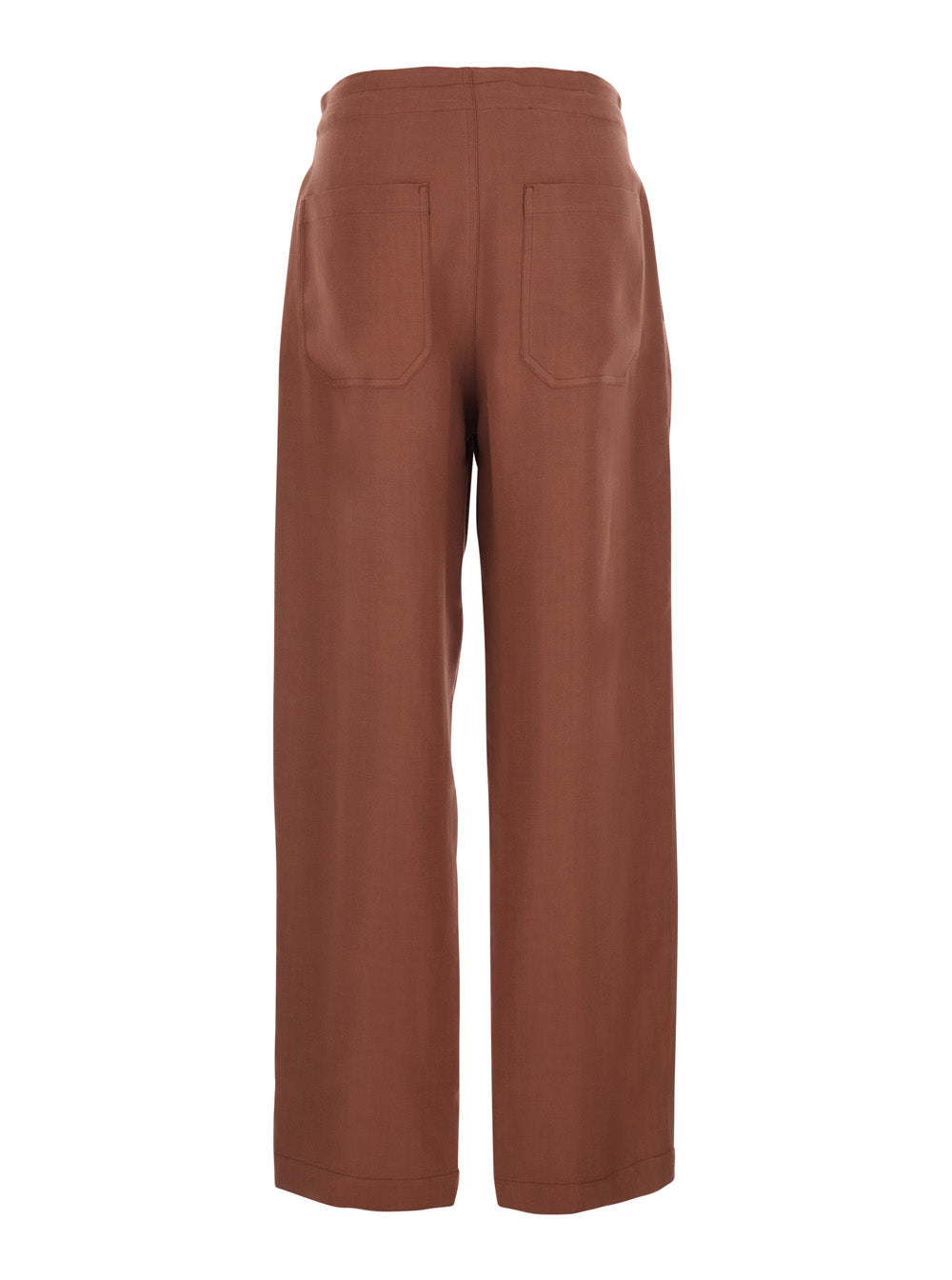 Brunello Cucinelli Women Brick Red Wide Leg Pants With Zip Button Closure And Drawstring In Linen Blend For Women BRUNELLO CUCINELLI