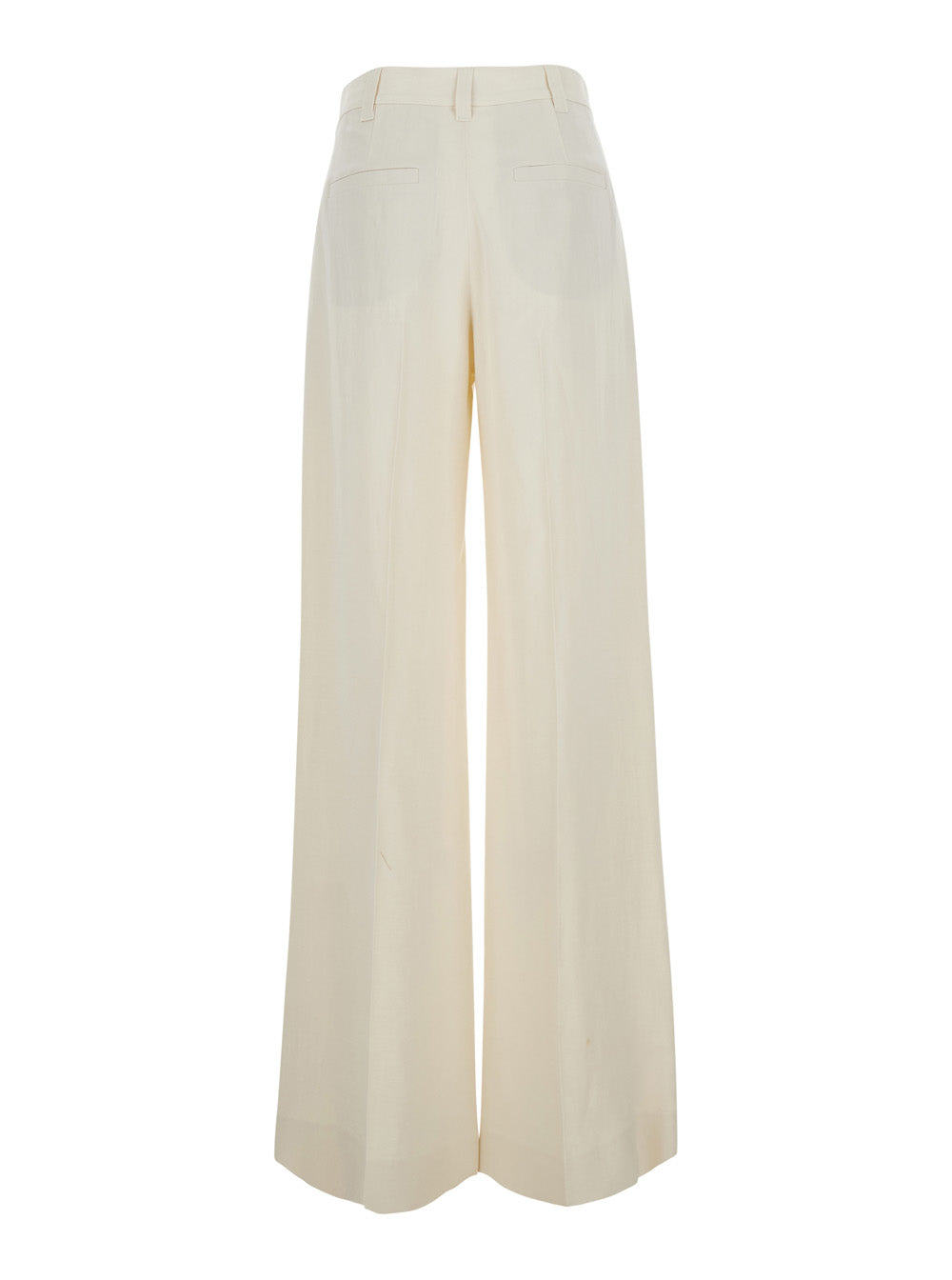 Brunello Cucinelli Women White Pants With Front Pleats And Wide Leg In Viscose And Linen Blend For Women BRUNELLO CUCINELLI