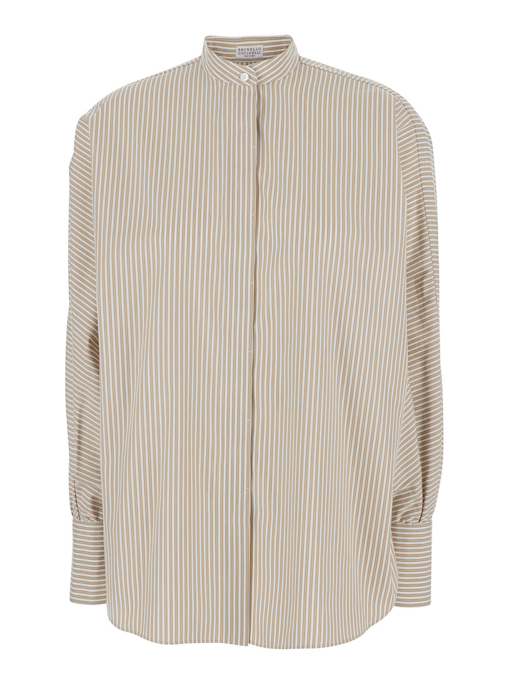 Brunello Cucinelli Women Beige Shirt With Button Collar And All-Over Striped Motif In Cotton For Women BRUNELLO CUCINELLI