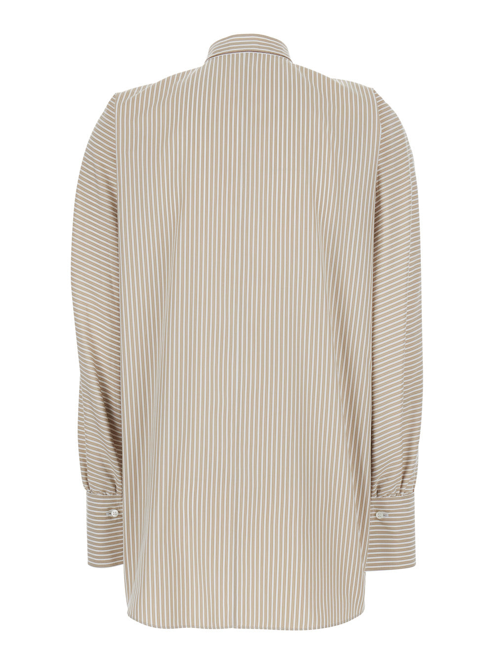Brunello Cucinelli Women Beige Shirt With Button Collar And All-Over Striped Motif In Cotton For Women BRUNELLO CUCINELLI