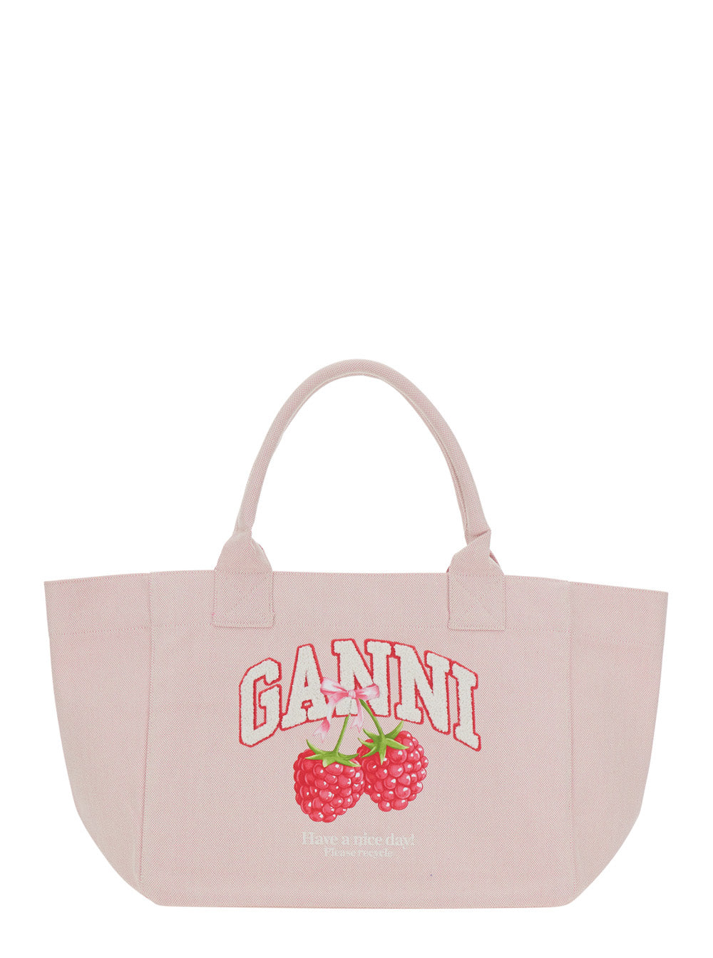 Ganni Women 'Trapeze Medium' Pink Tote Bag With Logo Lettering And Print On The Front In Cotton For Women GANNI