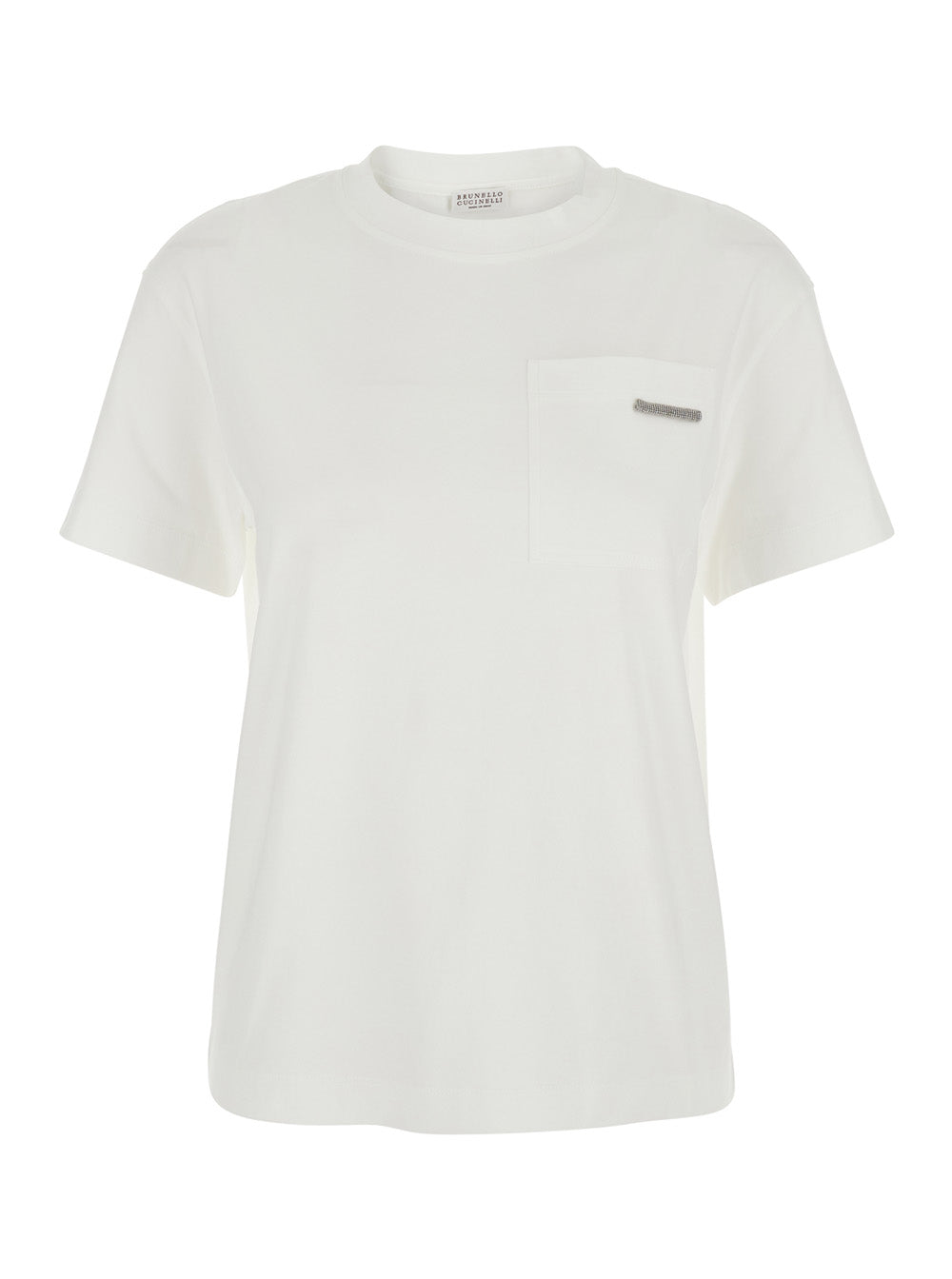 Brunello Cucinelli Women White Crew Neck T-Shirt With Monile Detail On The Front In Cotton For Women BRUNELLO CUCINELLI
