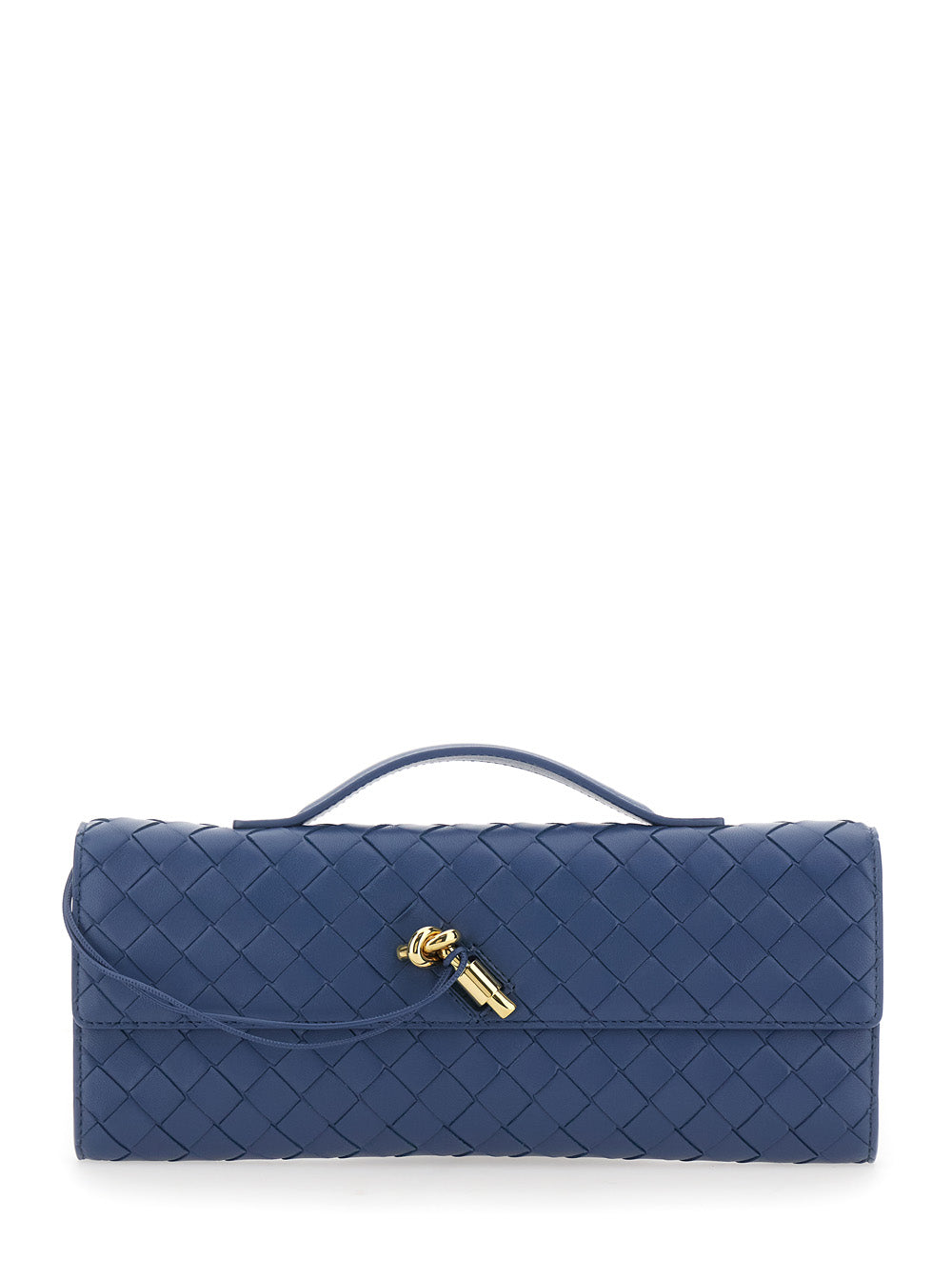 Bottega Veneta Women 'Andiamo' Blue Clutch With Handle And Intreccio Motif In Leather For Women BOTTEGA VENETA