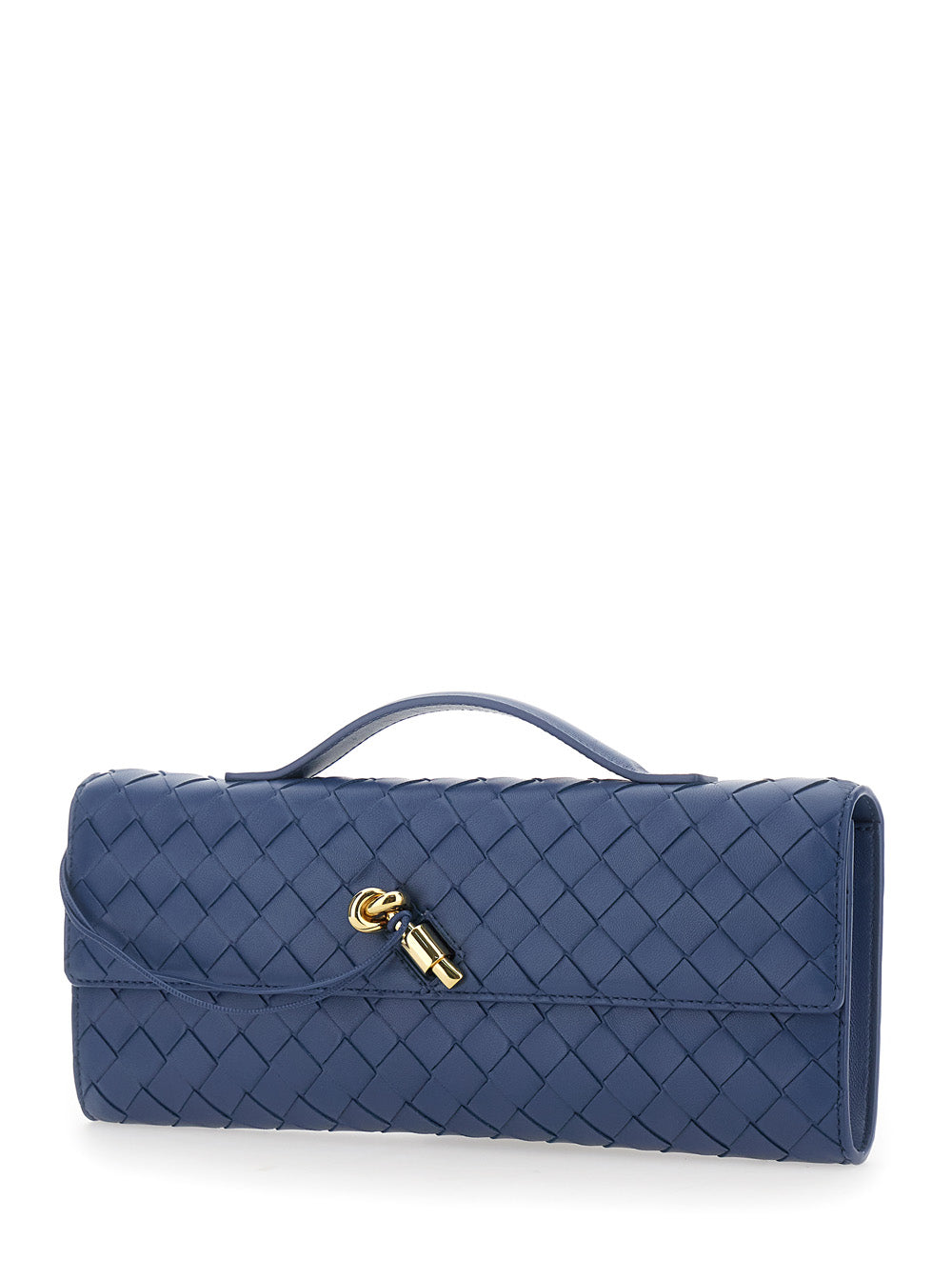 Bottega Veneta Women 'Andiamo' Blue Clutch With Handle And Intreccio Motif In Leather For Women BOTTEGA VENETA