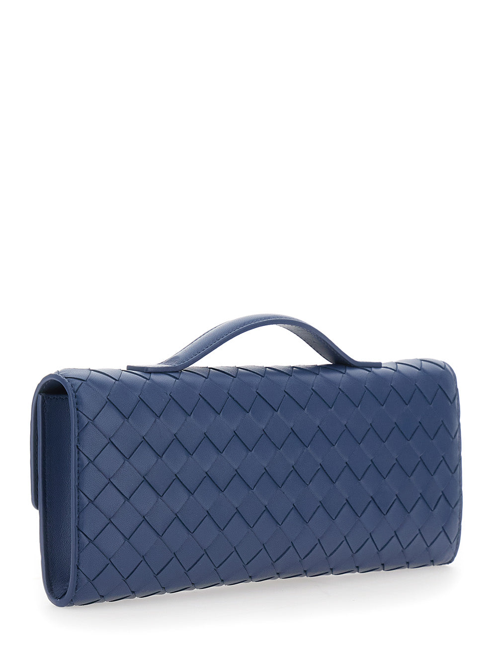 Bottega Veneta Women 'Andiamo' Blue Clutch With Handle And Intreccio Motif In Leather For Women BOTTEGA VENETA