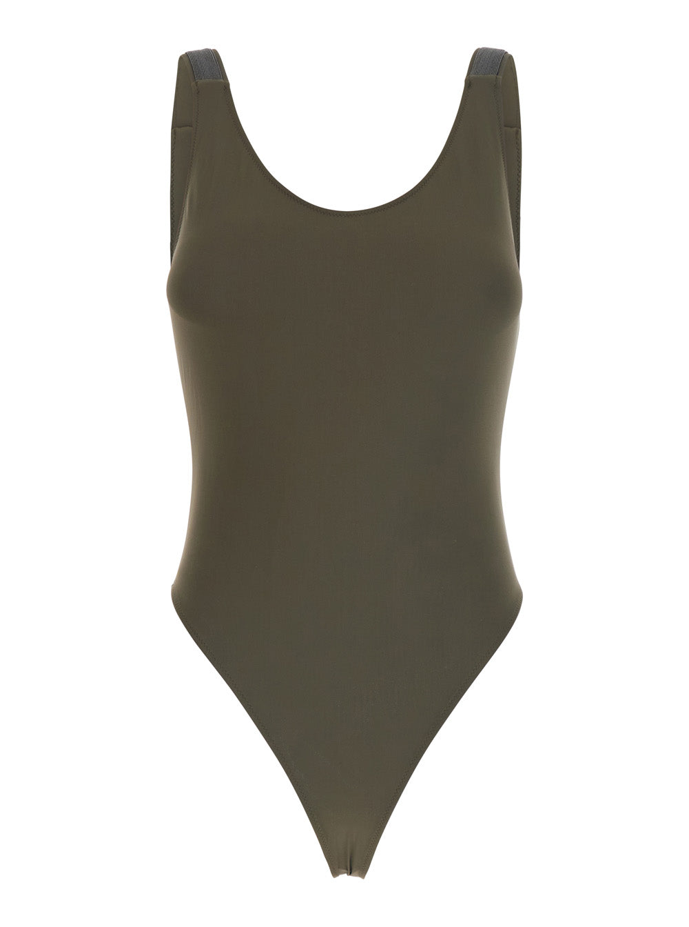 Brunello Cucinelli Women Green One-Piece Swimsuit With Monil Decoration On The Straps In Stretch Tech Fabric For Women BRUNELLO CUCINELLI
